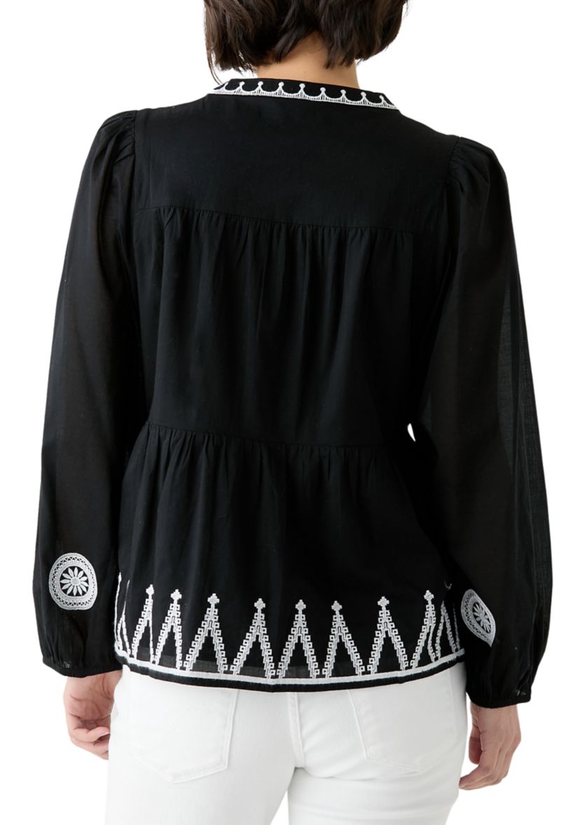 Petite Embroidered Peasant Top 