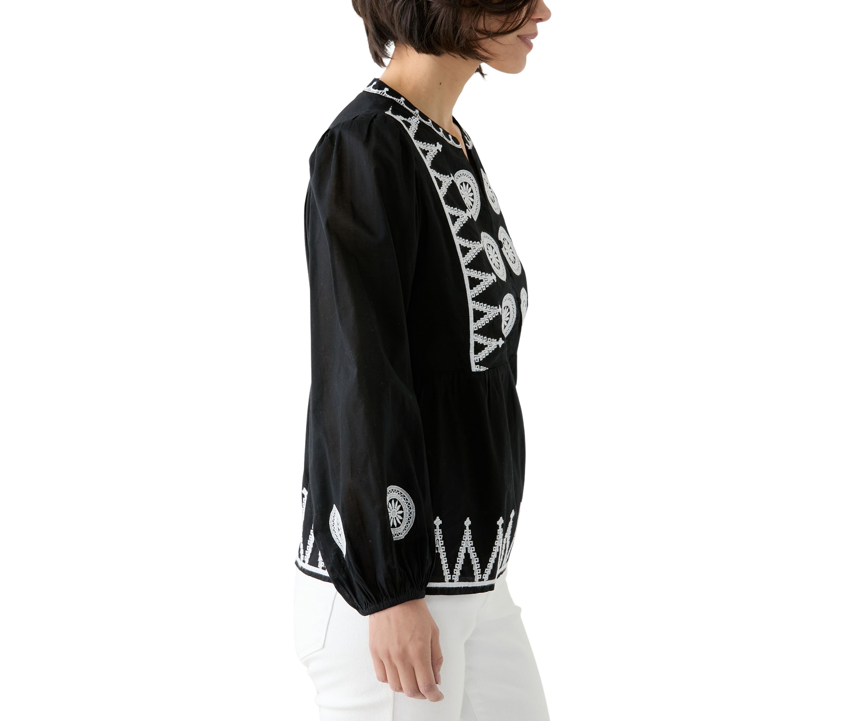 Petite Embroidered Peasant Top 
