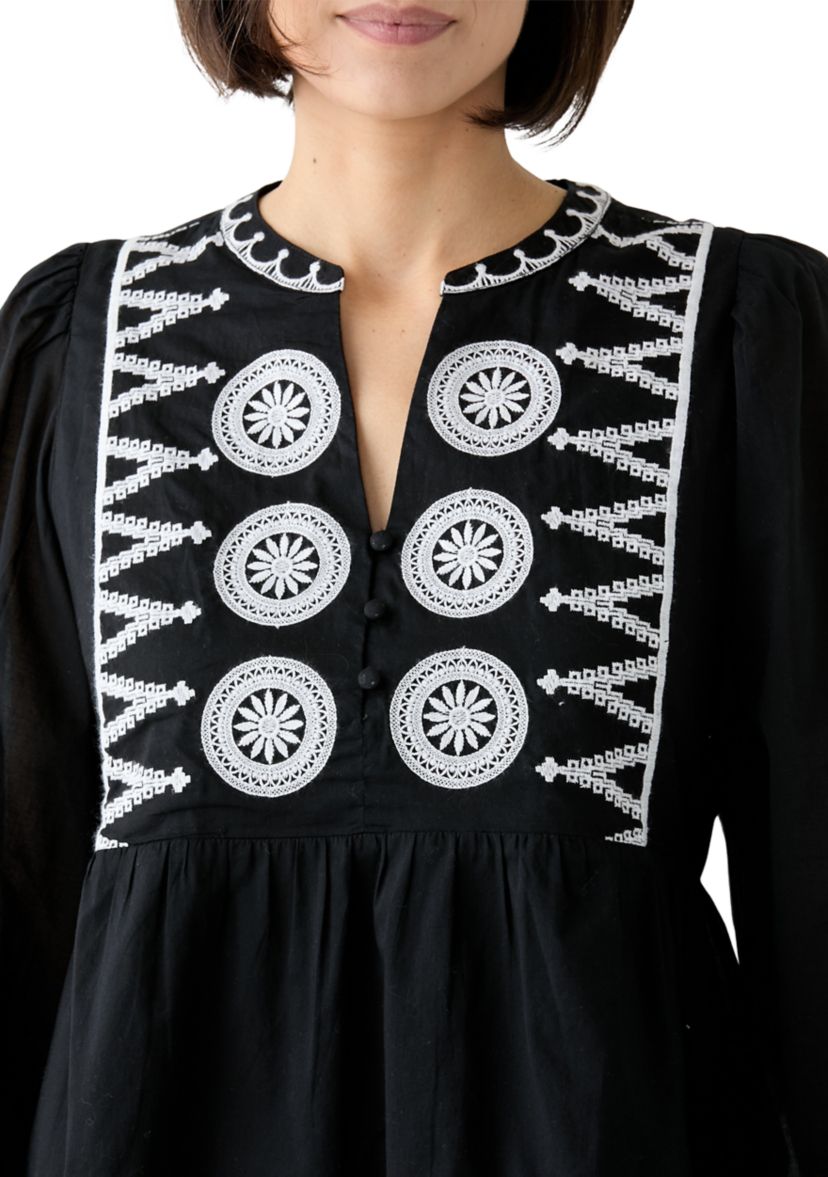 Petite Embroidered Peasant Top 