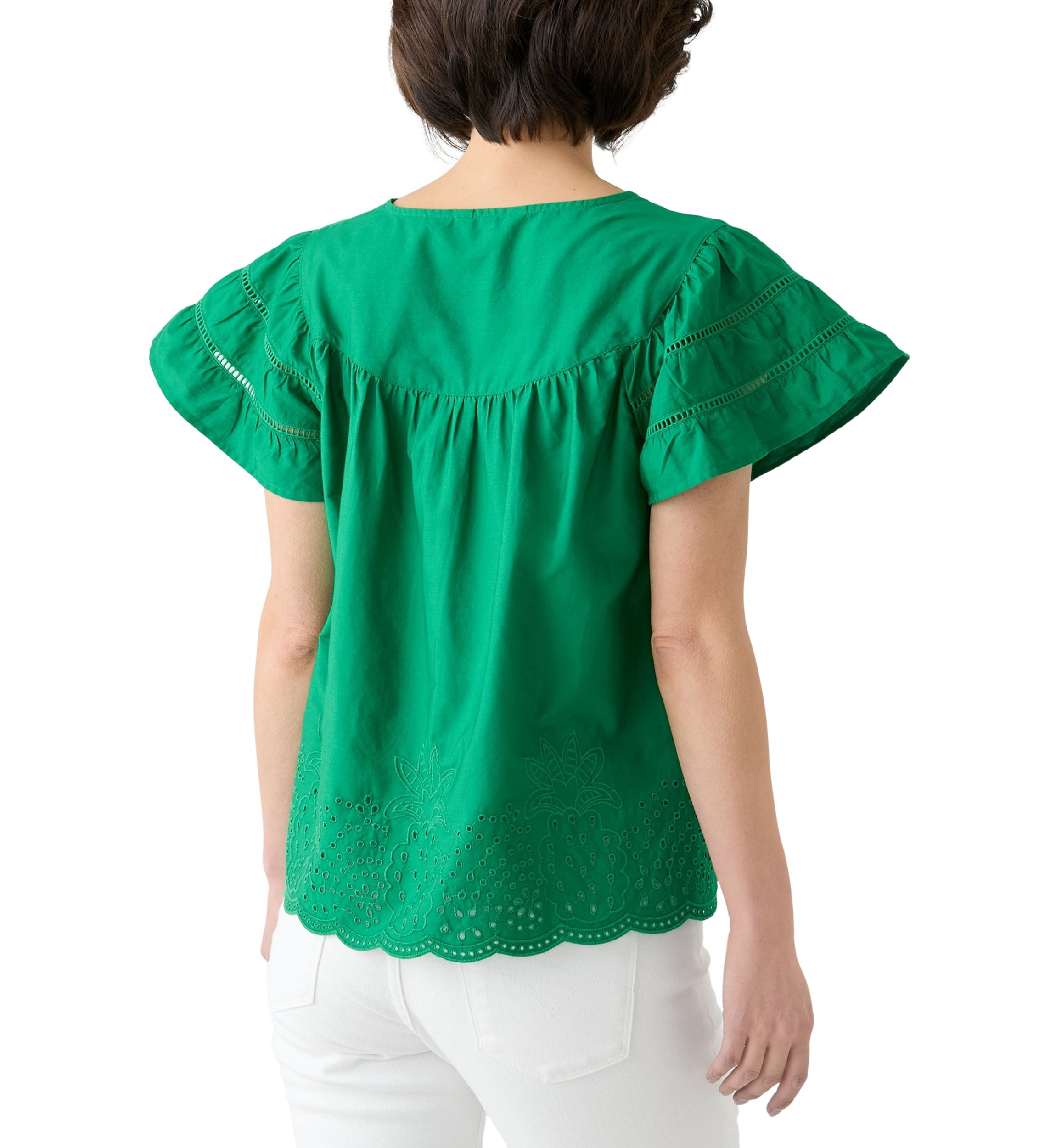 Petite Short Sleeve Embroidered Hem Top