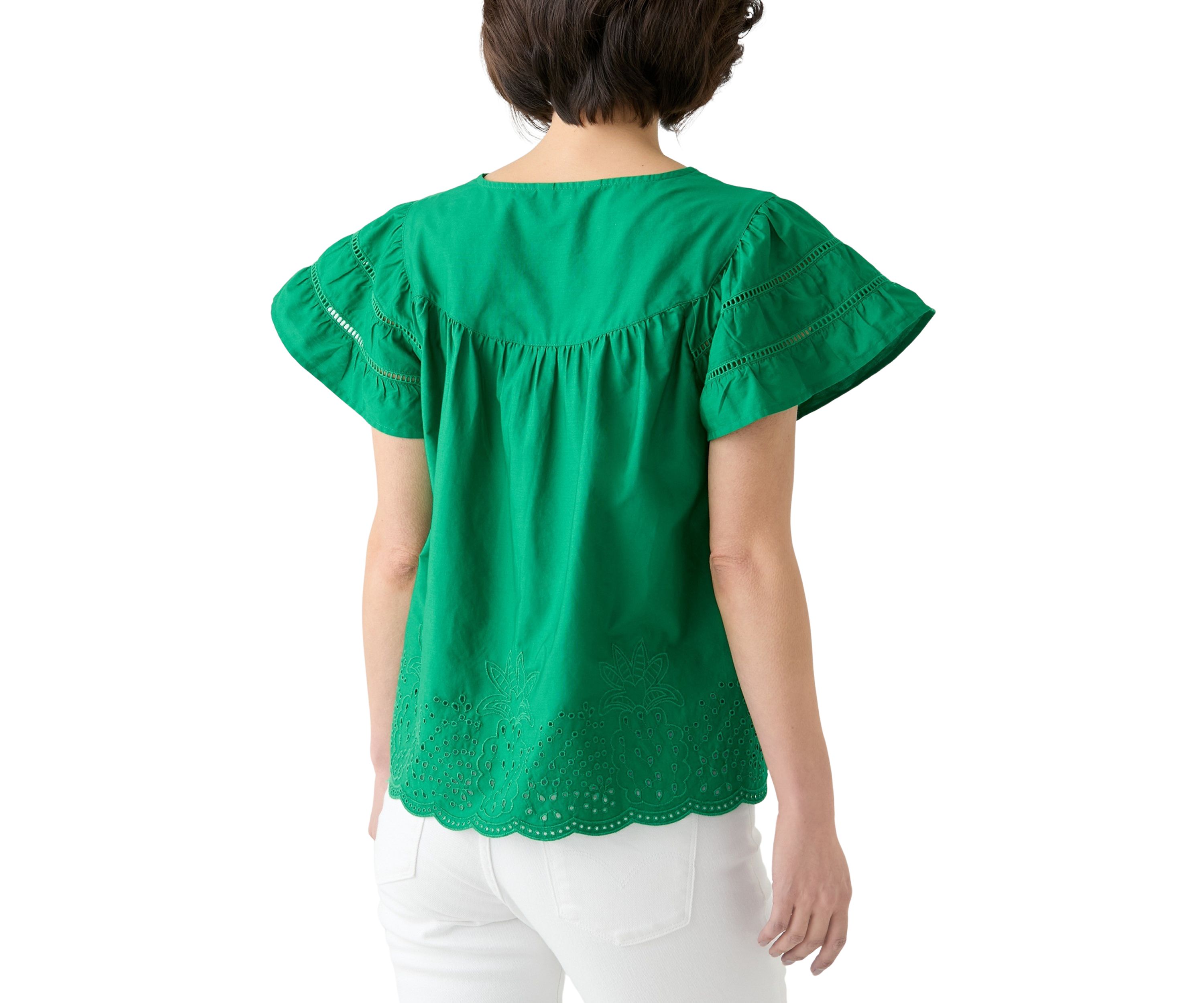 Petite Short Sleeve Embroidered Hem Top