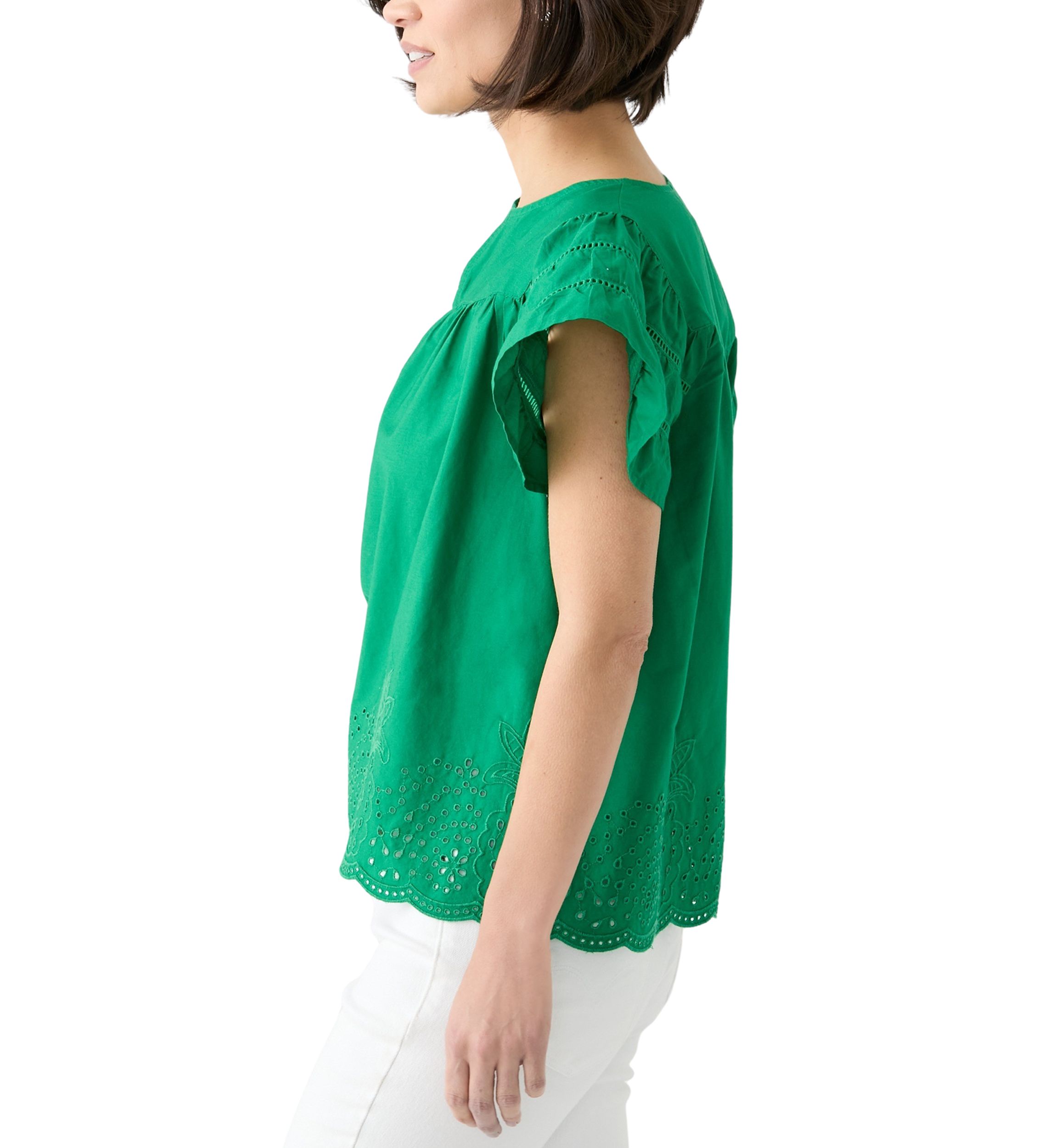 Petite Short Sleeve Embroidered Hem Top