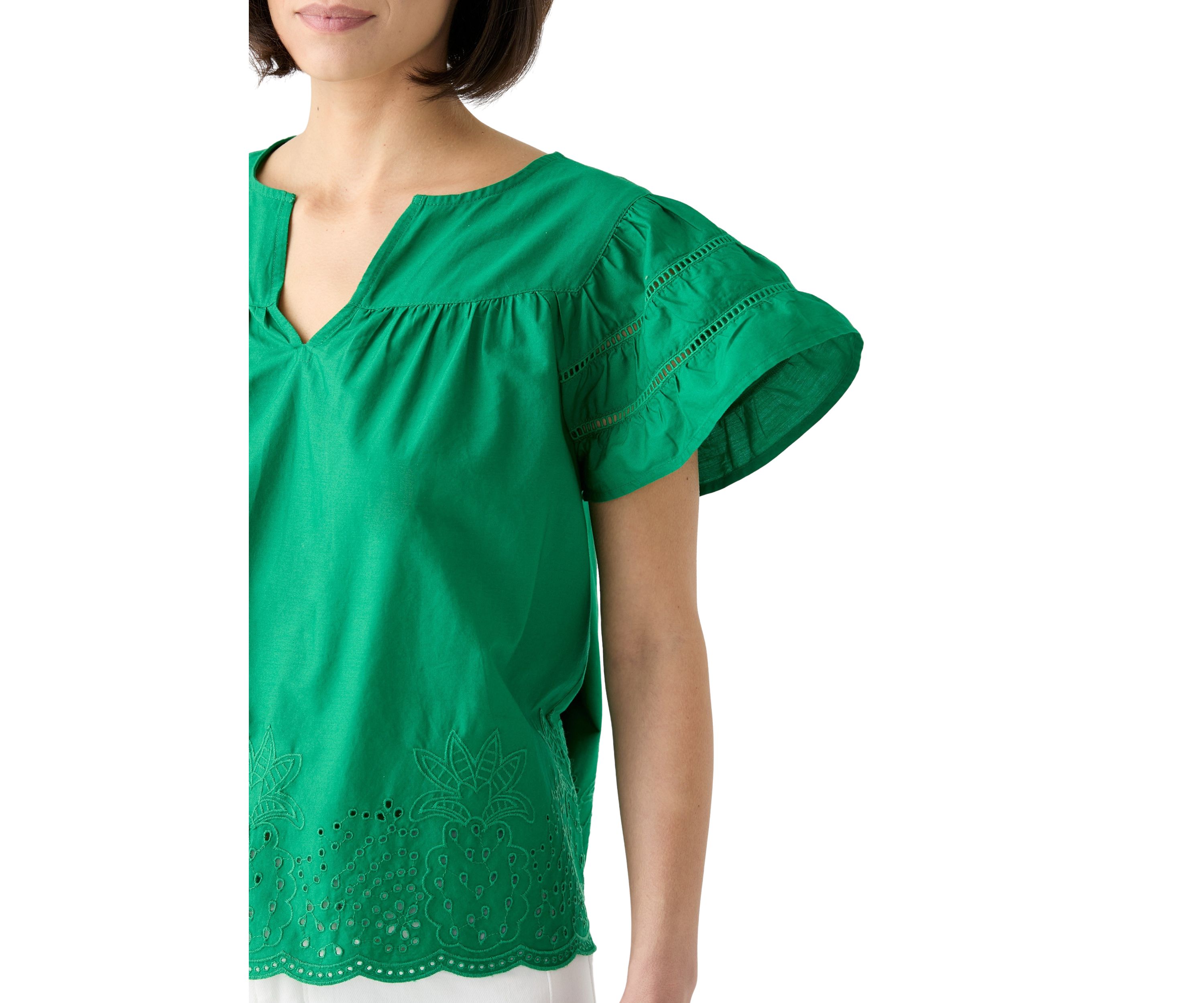 Petite Short Sleeve Embroidered Hem Top