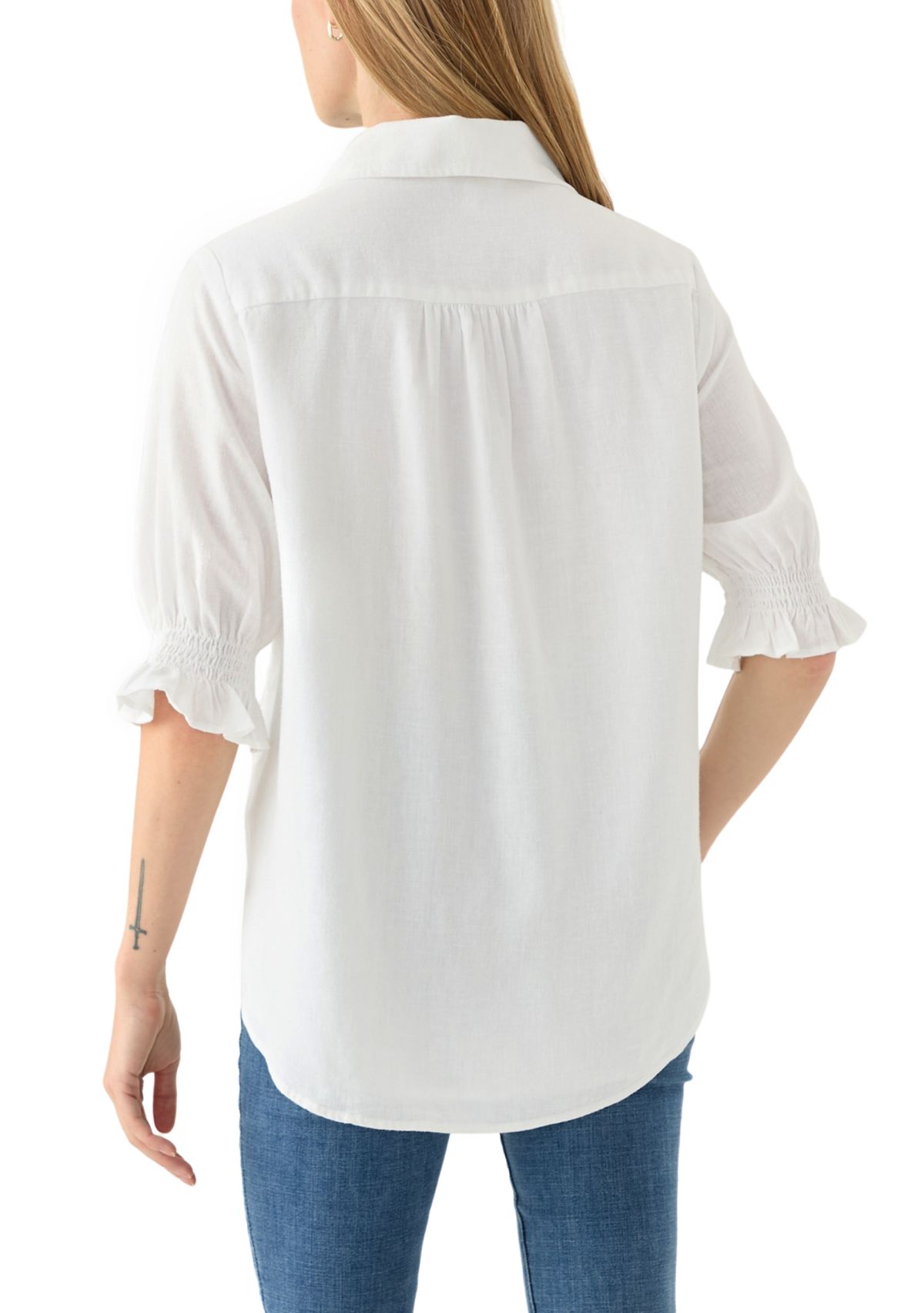 Petite Linen Blend Button Down Shirt 