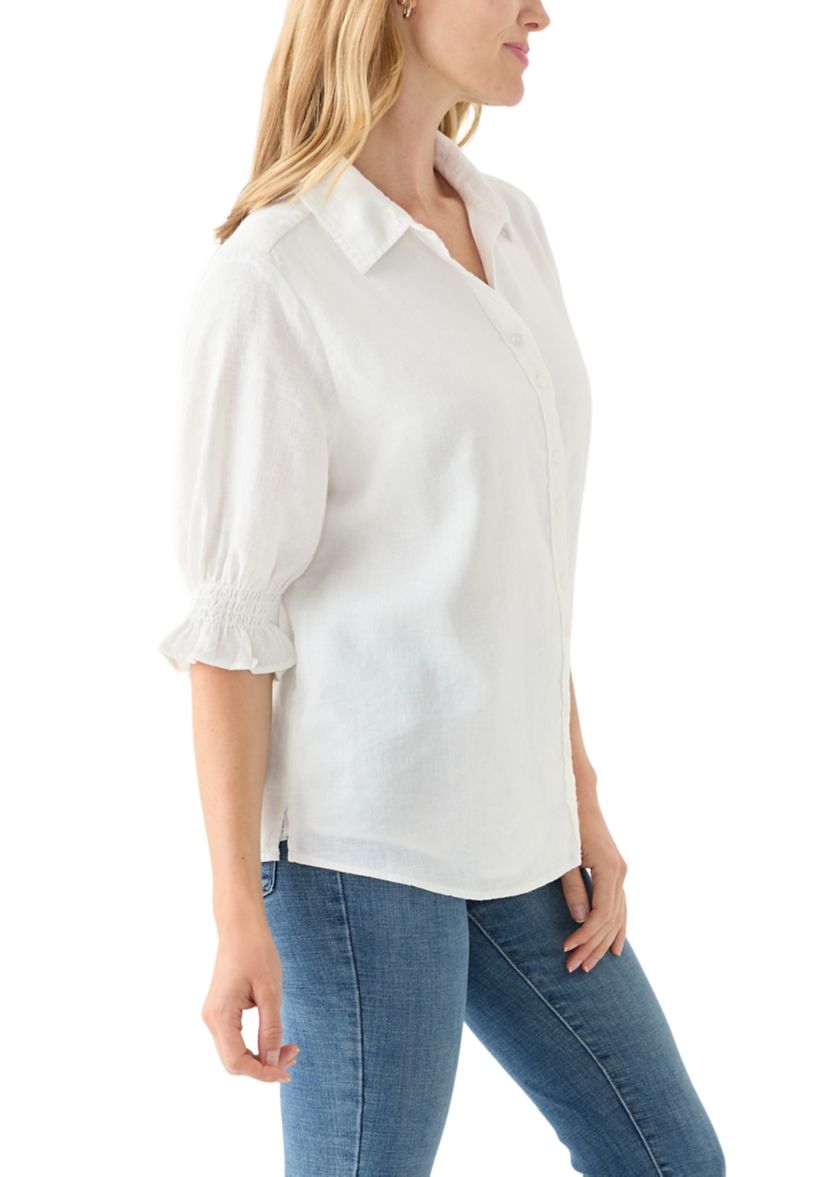 Petite Linen Blend Button Down Shirt 