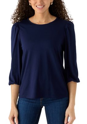 Crown & Ivy Women's Petite 3/4 Puff Sleeve Solid Top