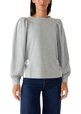 Crown & Ivy Women's Petite Long Sleeve Bow Detail Sweatshirt