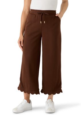 Crown & Ivy Women's Petite Scalloped Terry Pants