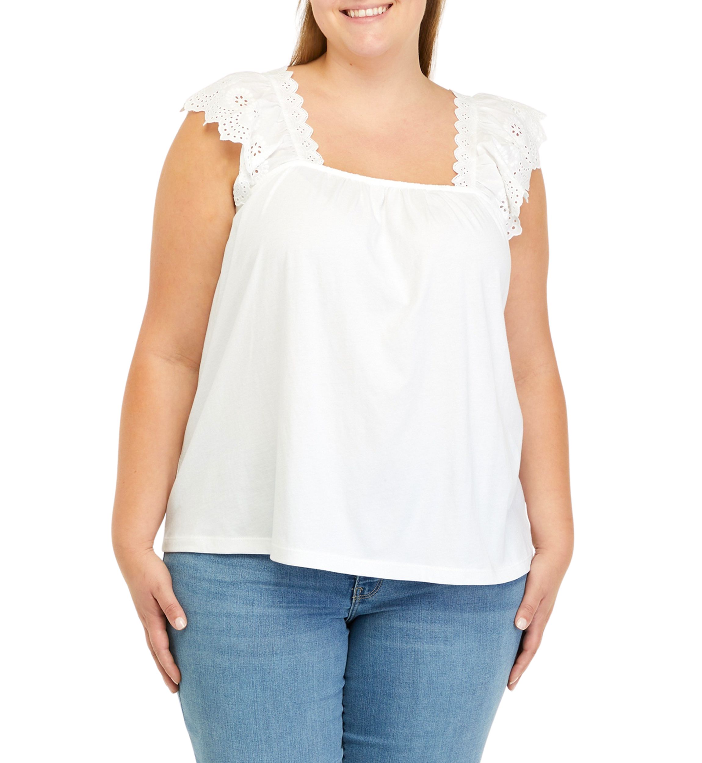 Plus Size Eyelet Trim Tank 