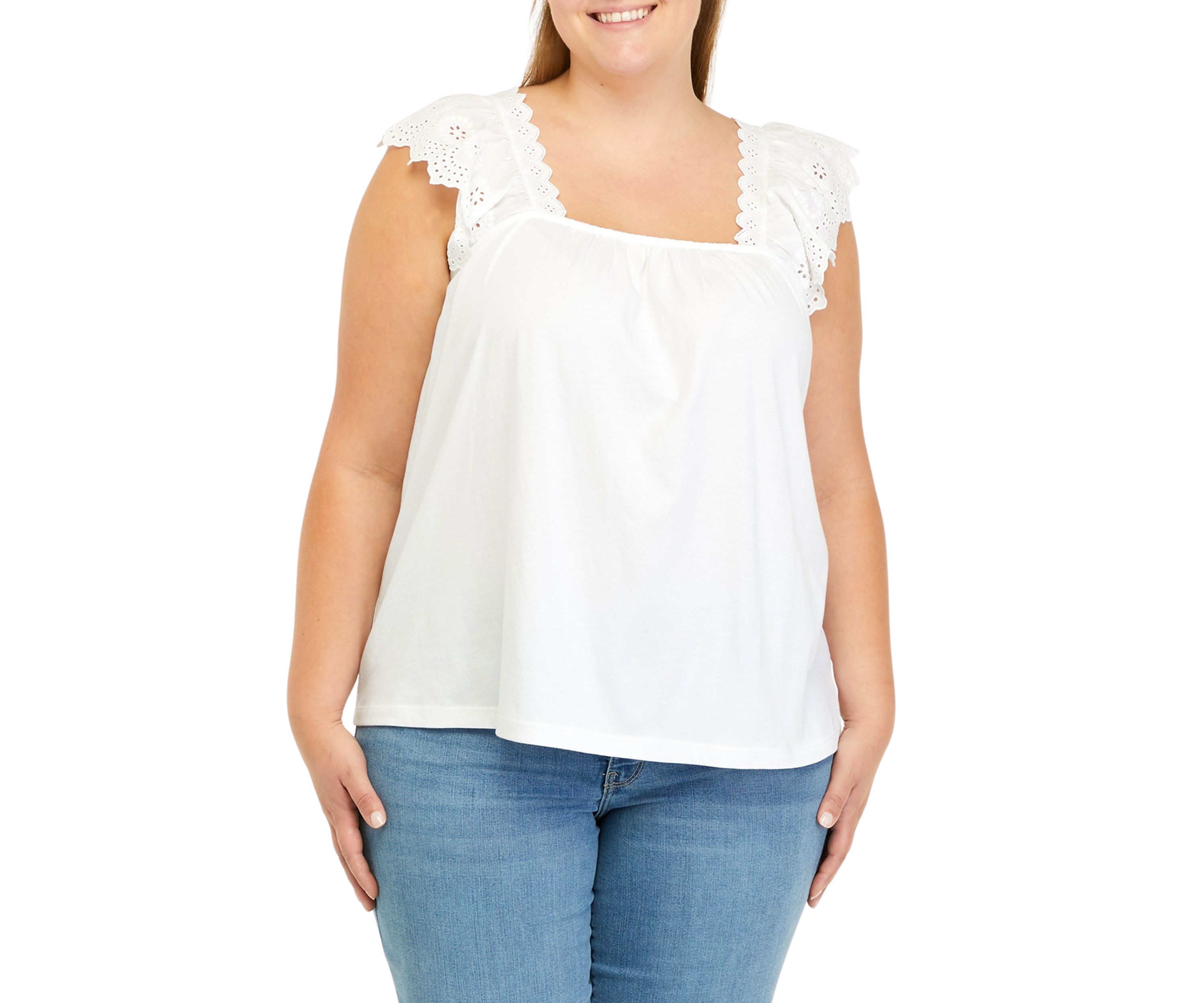 Plus Size Eyelet Trim Tank 