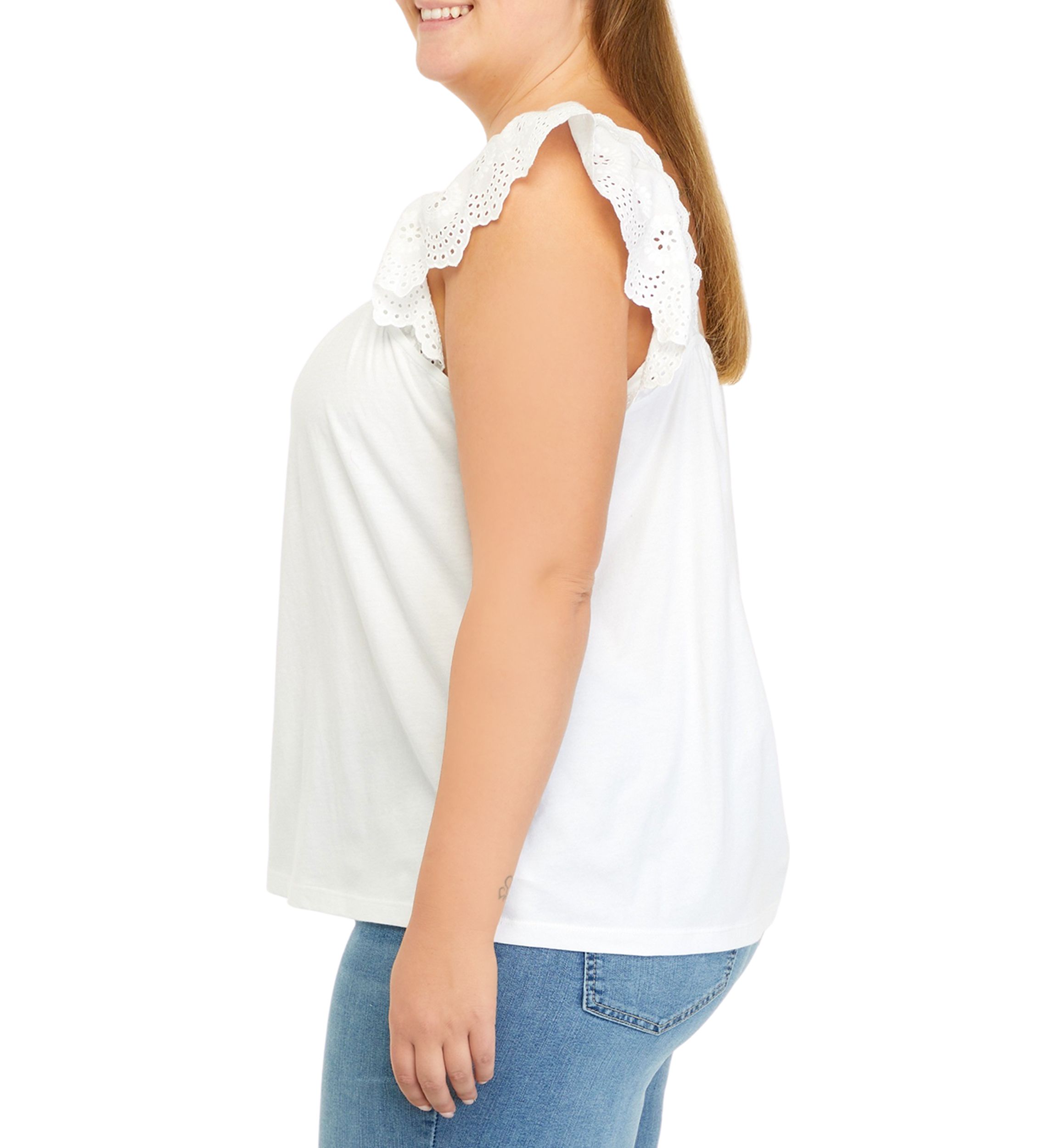 Plus Size Eyelet Trim Tank 