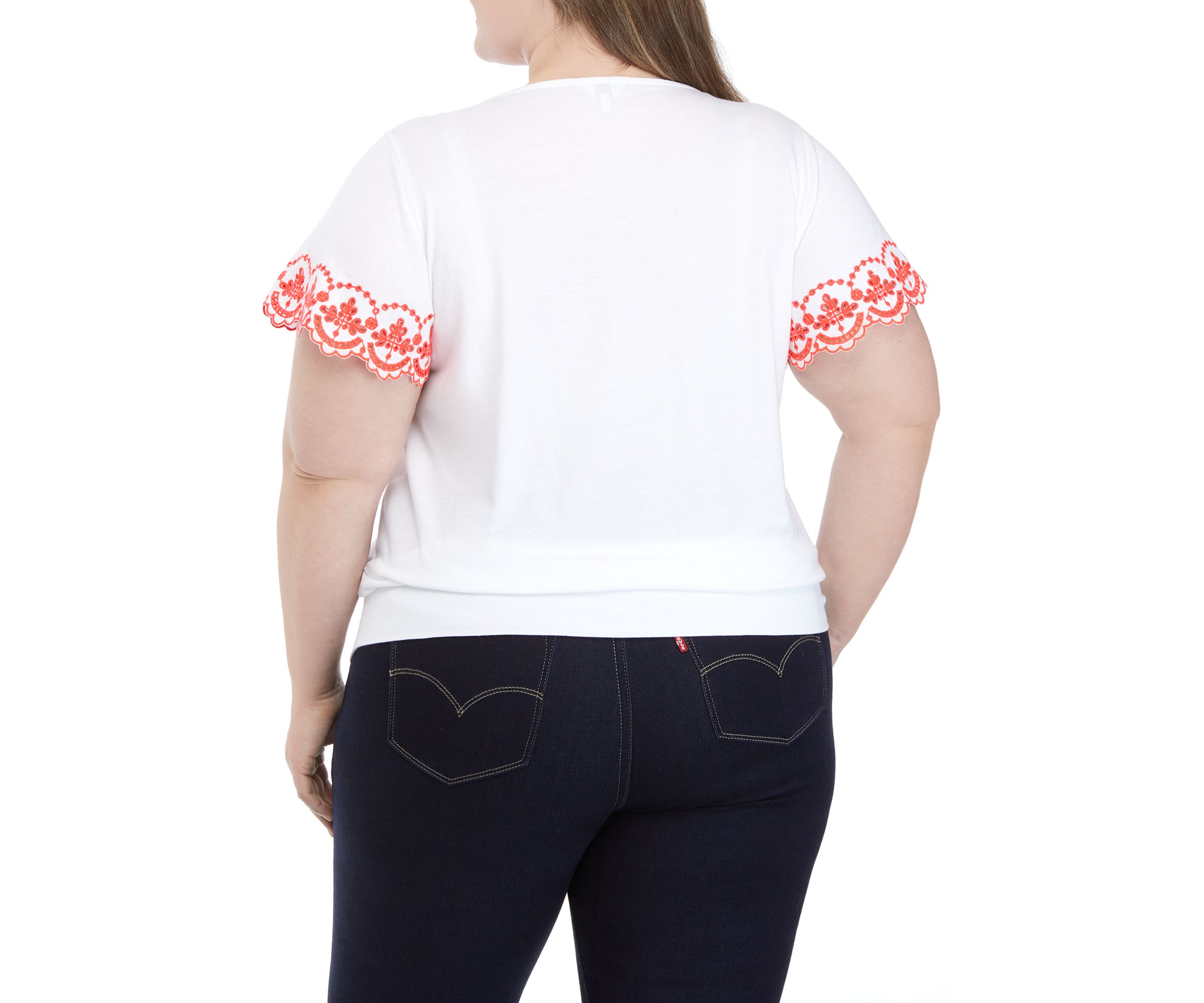 Plus Size Embroidered Scallop Sleeve Top