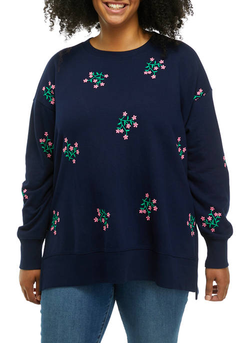 Crown & Ivy™ Plus Size Long Sleeve Embroidered