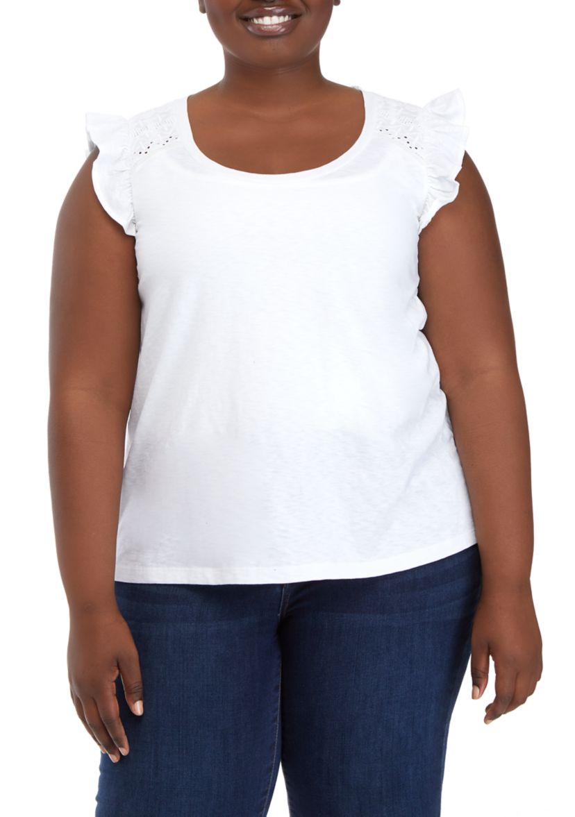 Plus Size Ruffle Eyelet Top