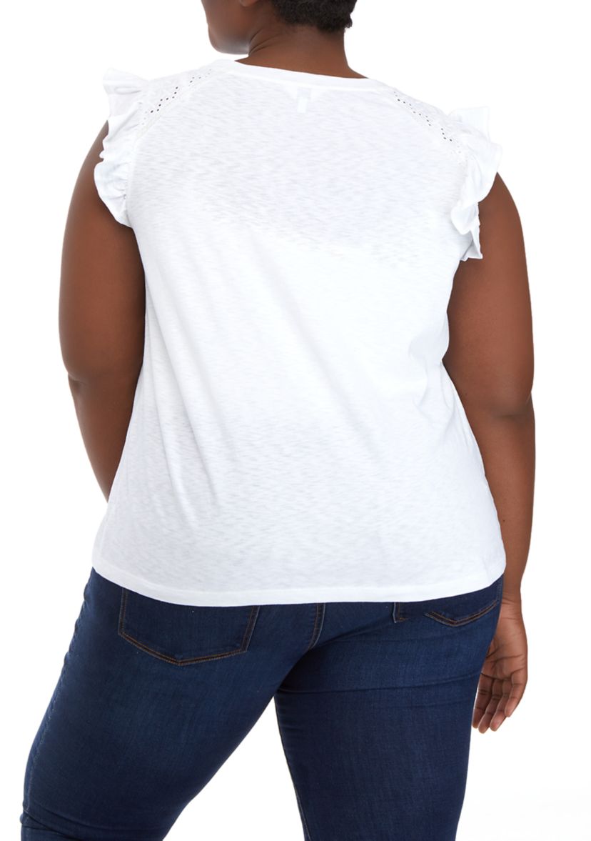 Plus Size Ruffle Eyelet Top