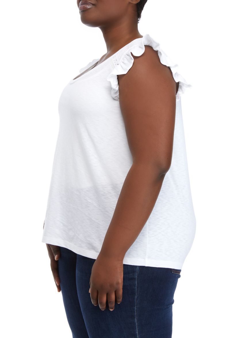 Plus Size Ruffle Eyelet Top