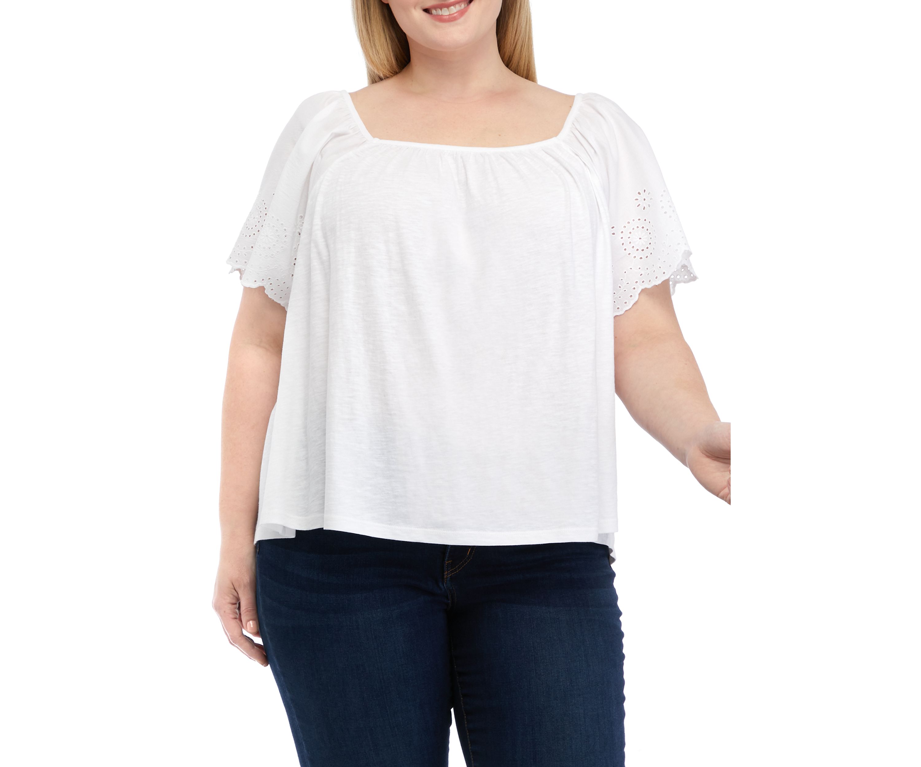Plus Size Ruffle Knit Woven T-Shirt