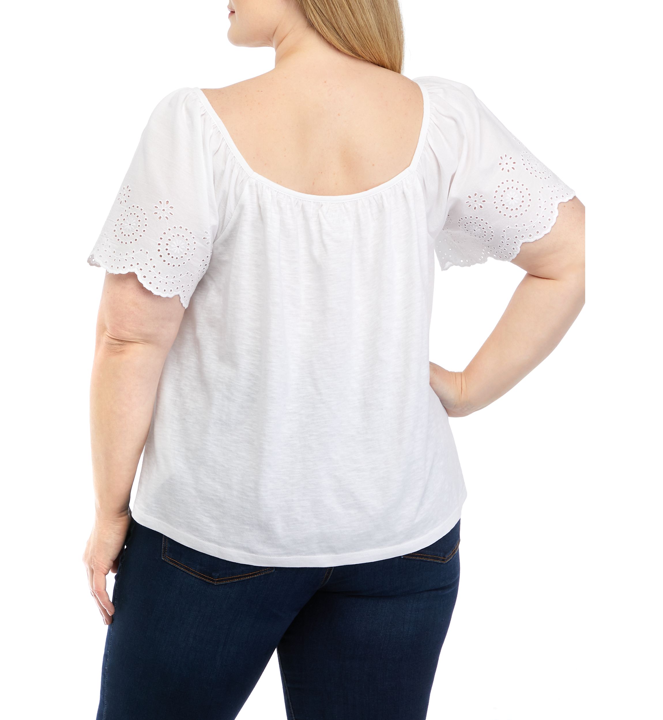 Plus Size Ruffle Knit Woven T-Shirt