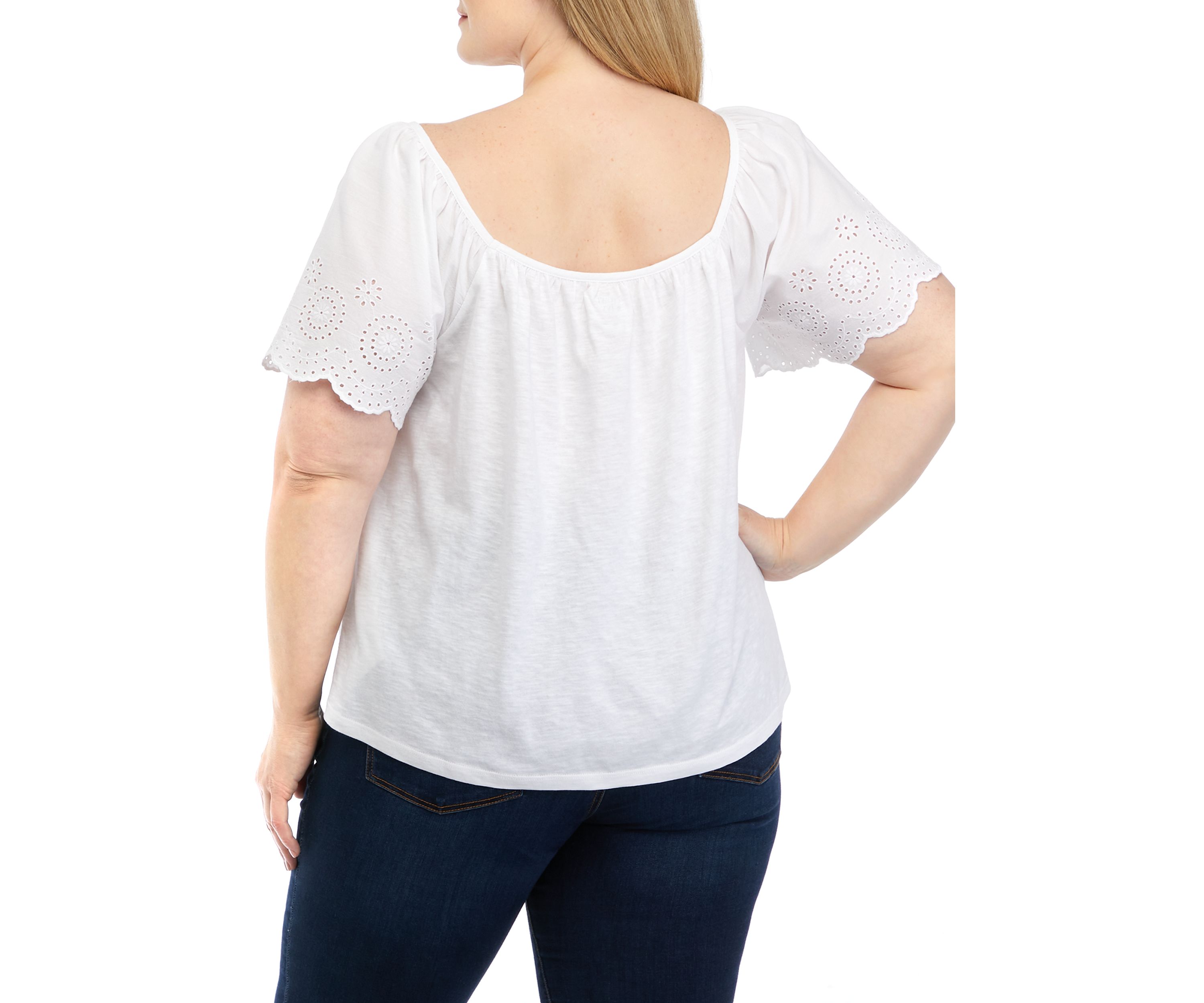 Plus Size Ruffle Knit Woven T-Shirt