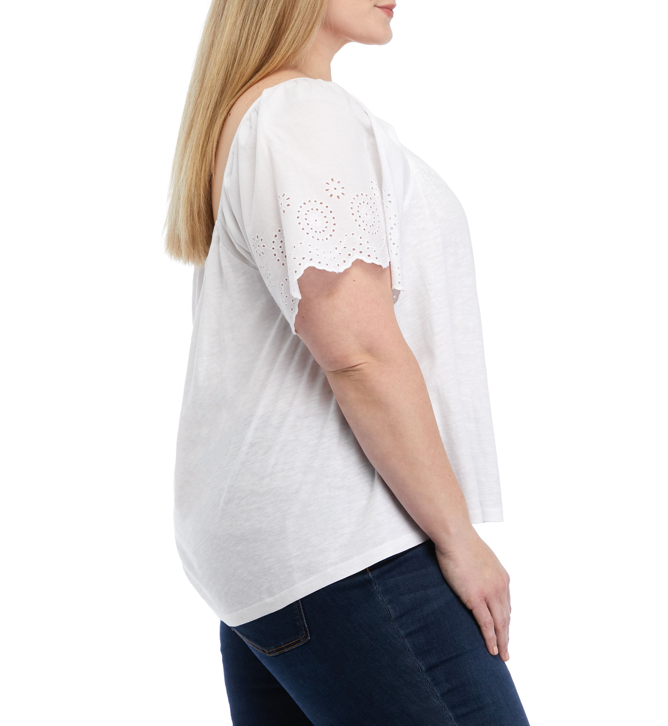 Plus Size Ruffle Knit Woven T-Shirt