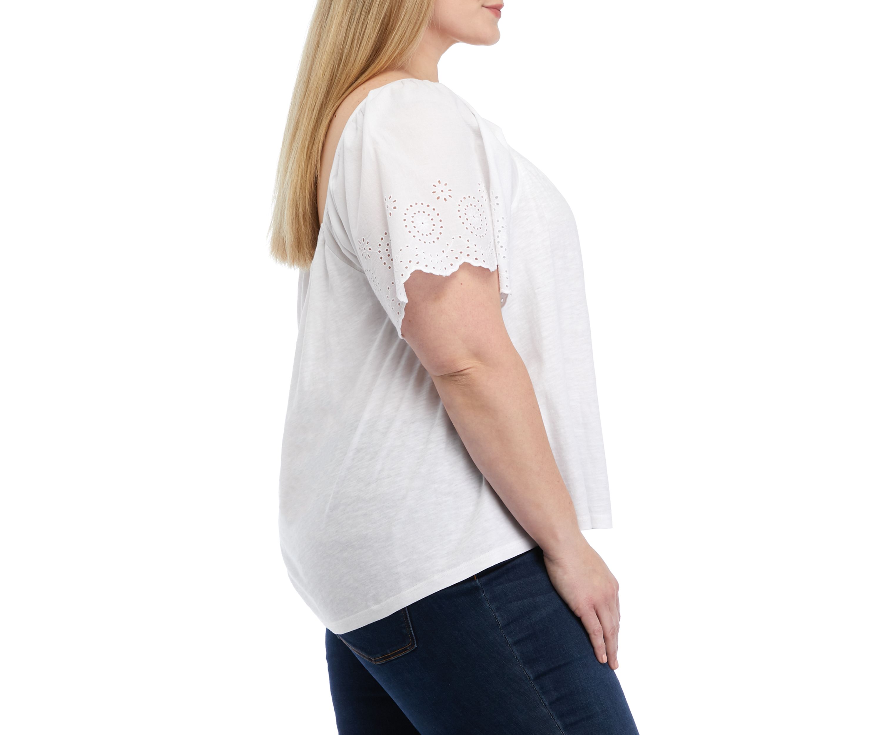 Plus Size Ruffle Knit Woven T-Shirt