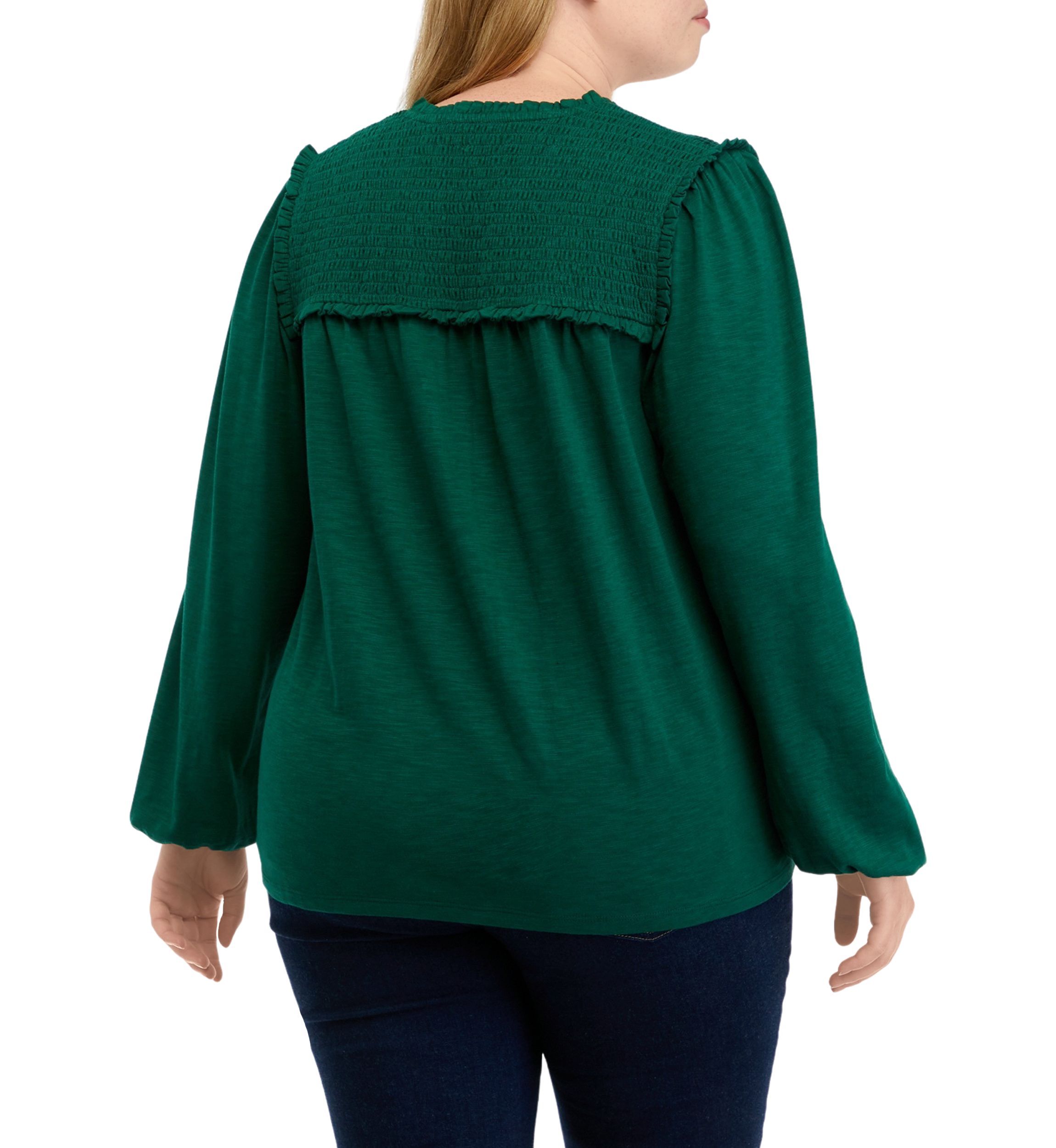 Plus Size Blouson Sleeve Smock V-Neck Top