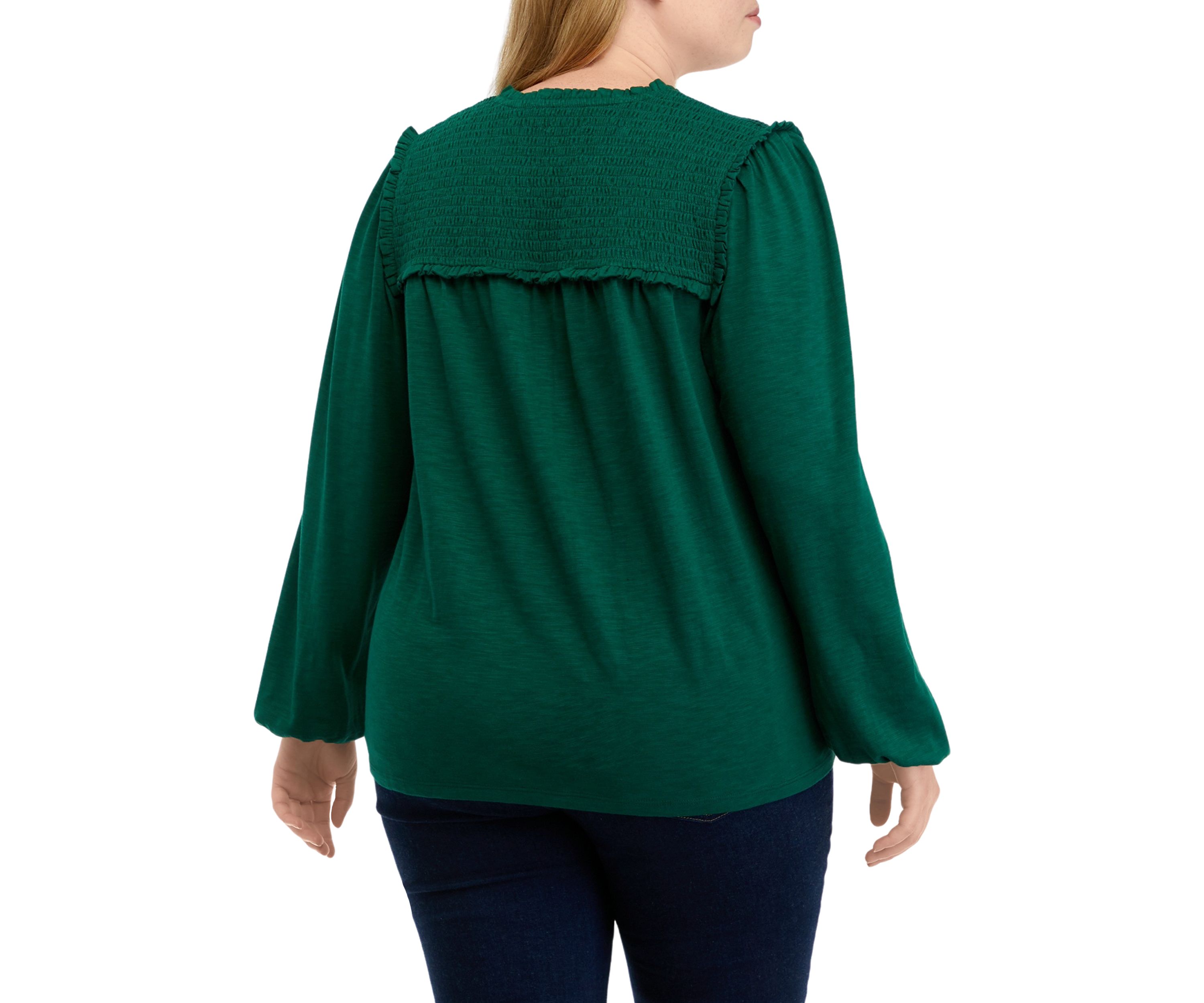 Plus Size Blouson Sleeve Smock V-Neck Top