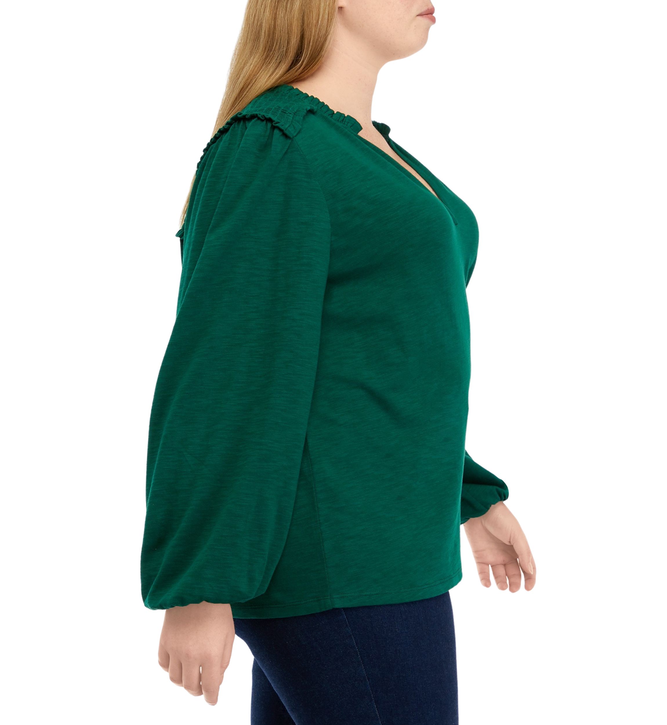 Plus Size Blouson Sleeve Smock V-Neck Top