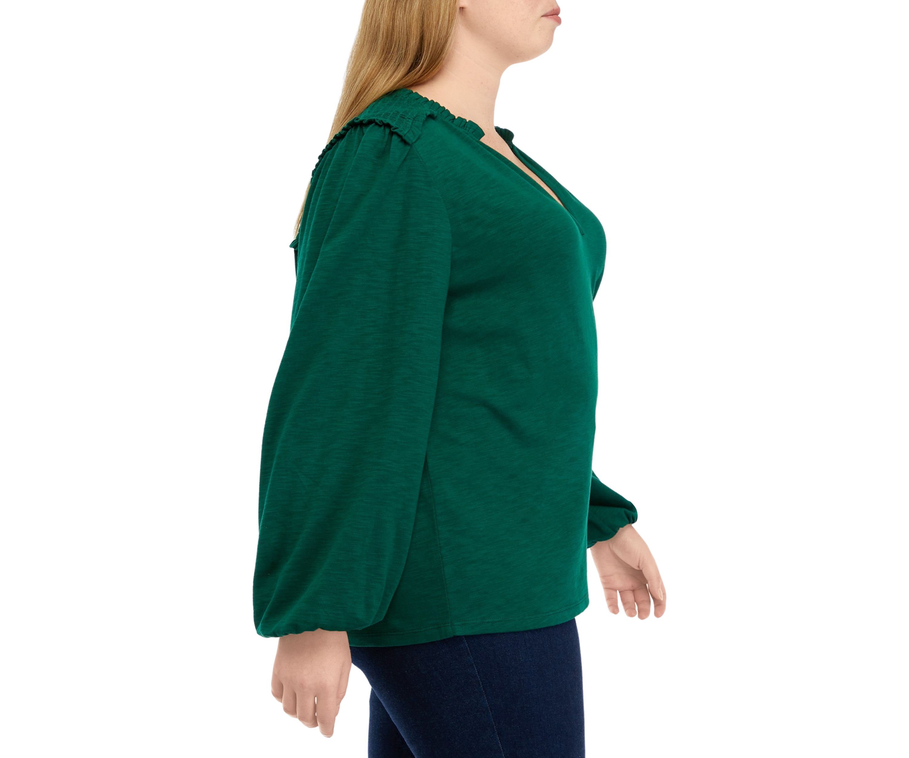 Plus Size Blouson Sleeve Smock V-Neck Top