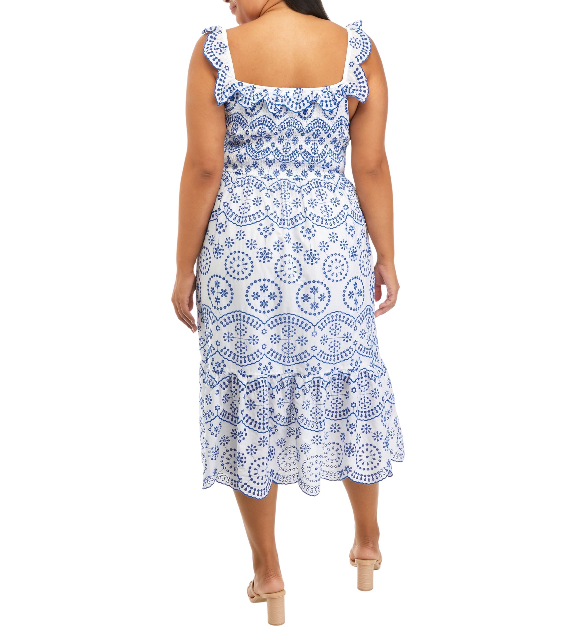 Plus Size Ruffle Shoulder Printed Midi Dress