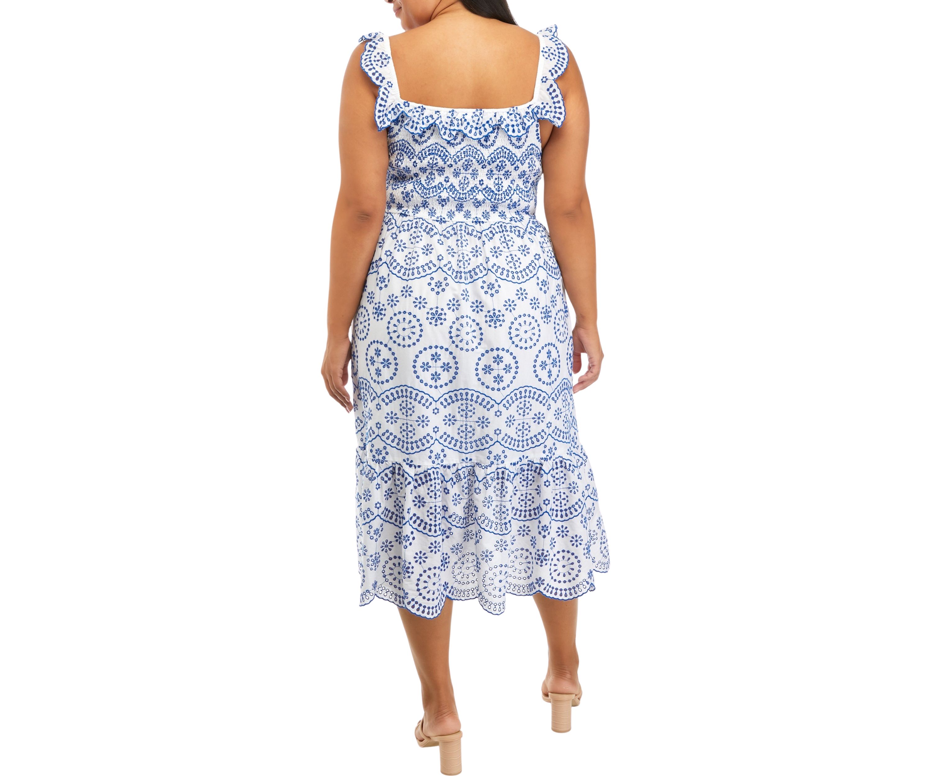 Plus Size Ruffle Shoulder Printed Midi Dress
