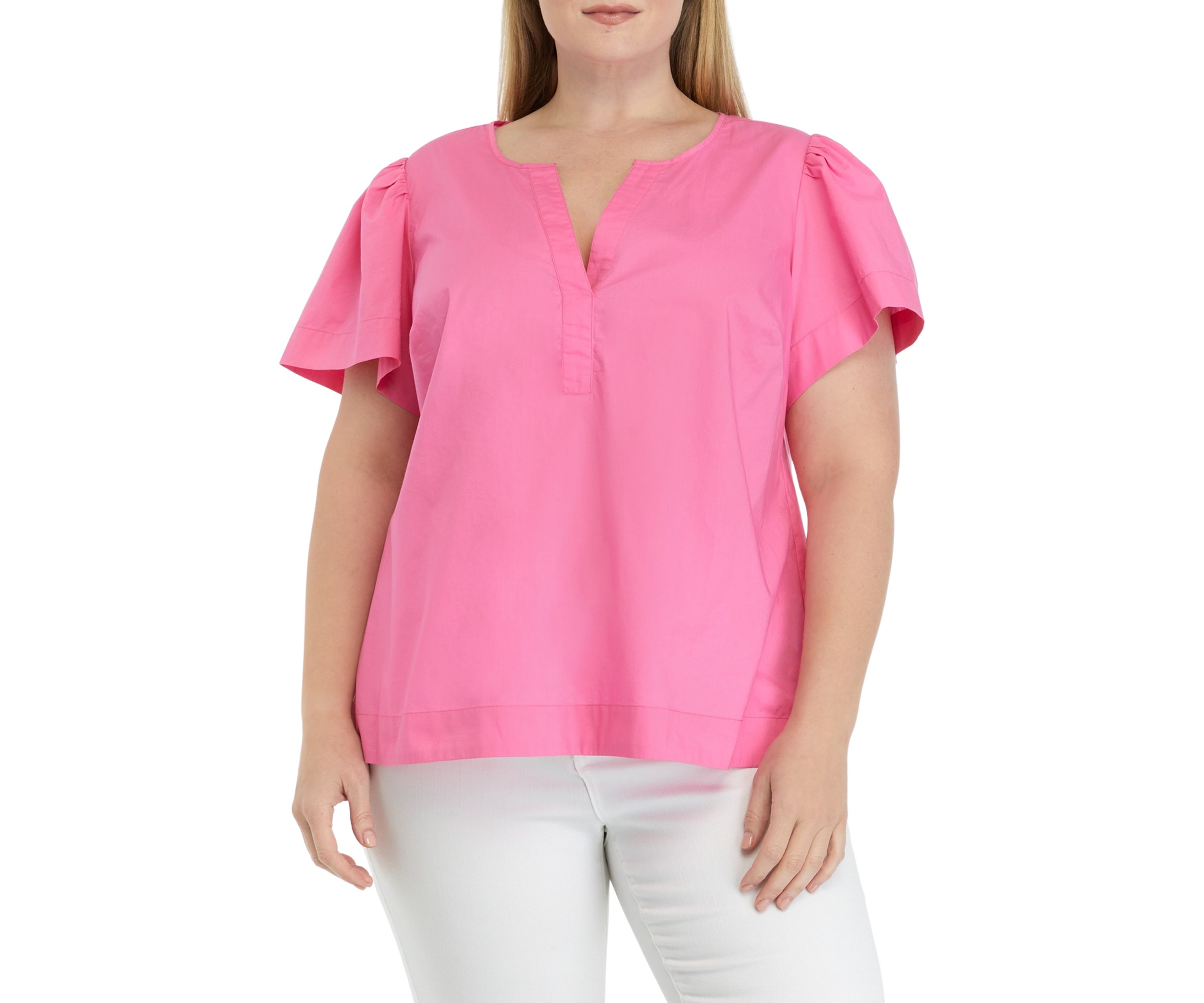 Womens Puff Sleeve Split Neck Top 