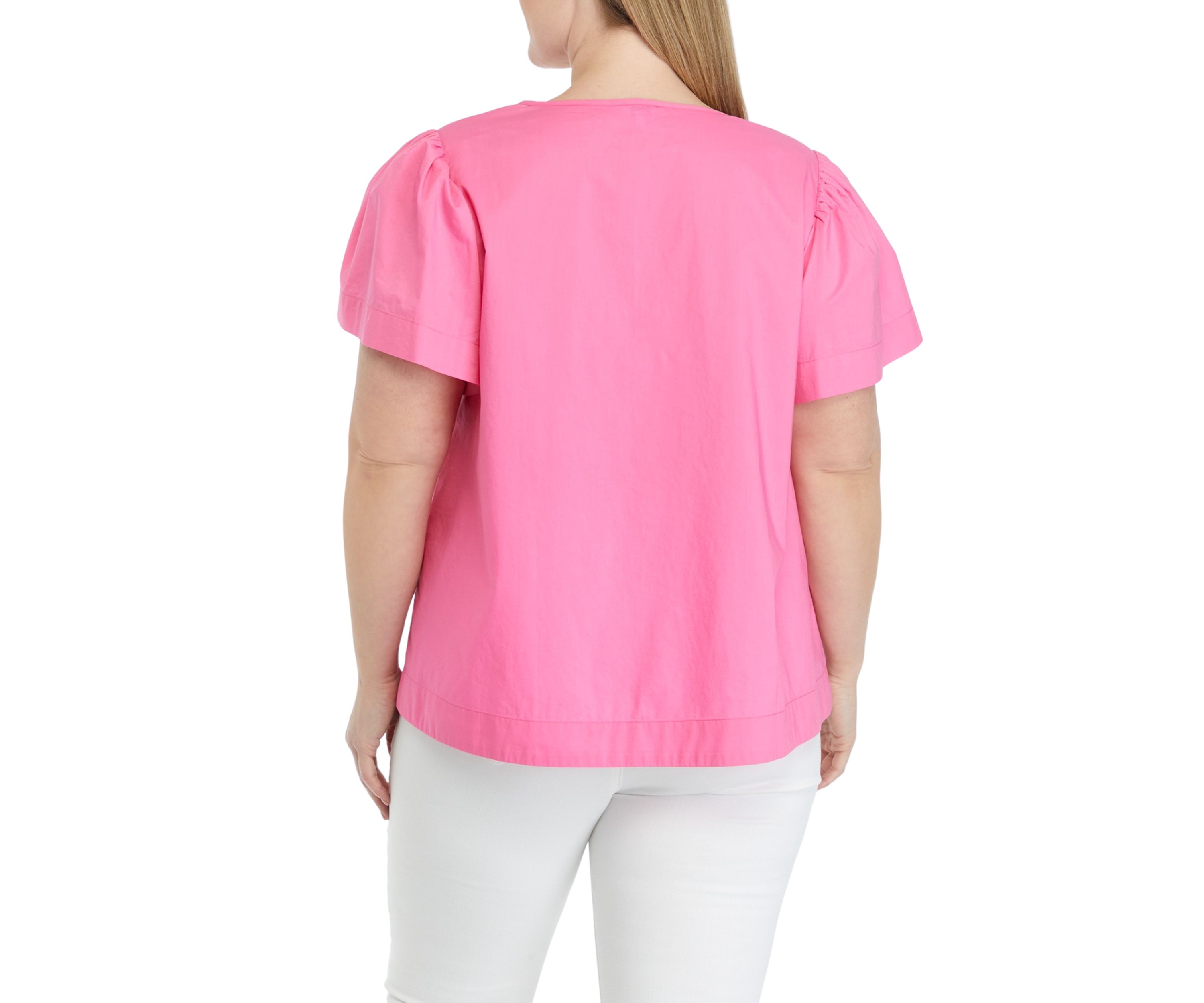 Womens Puff Sleeve Split Neck Top 