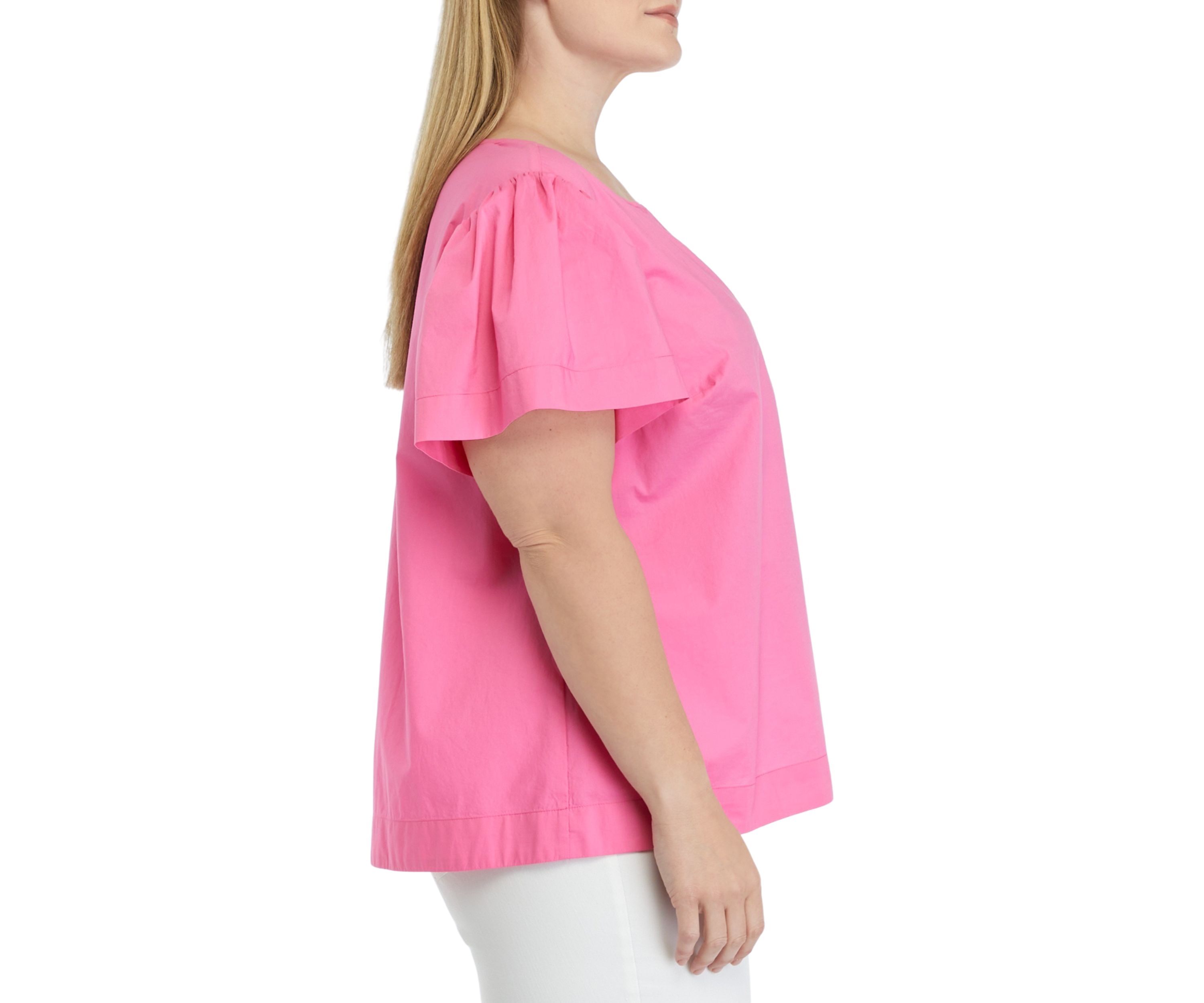 Womens Puff Sleeve Split Neck Top 