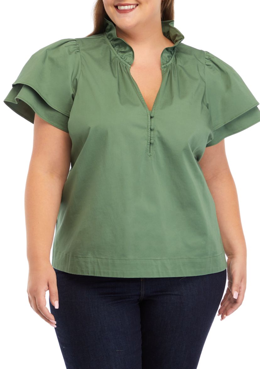 Plus Size Flutter Sleeve Top