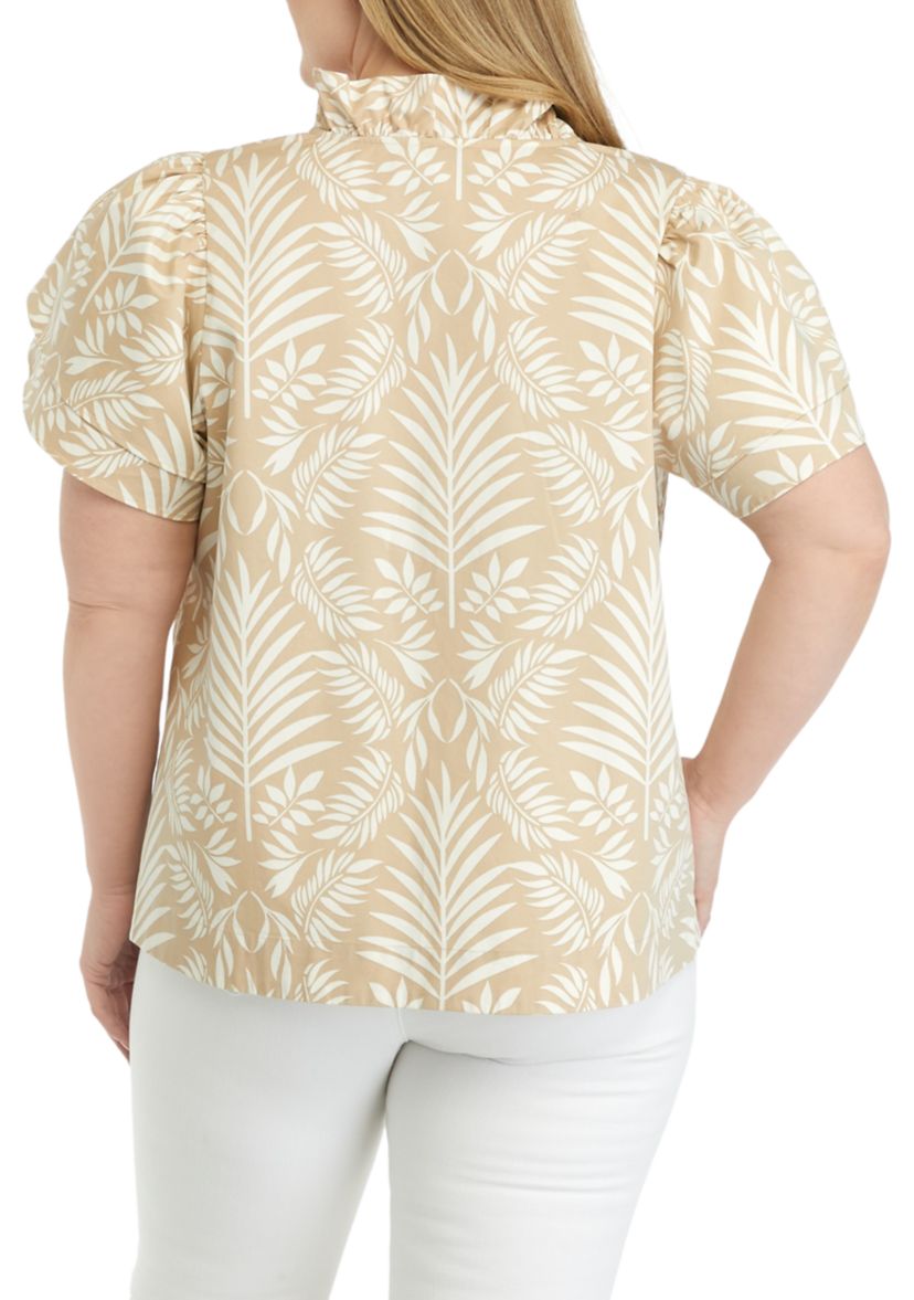 Plus Size Printed Flutter Sleeve Top