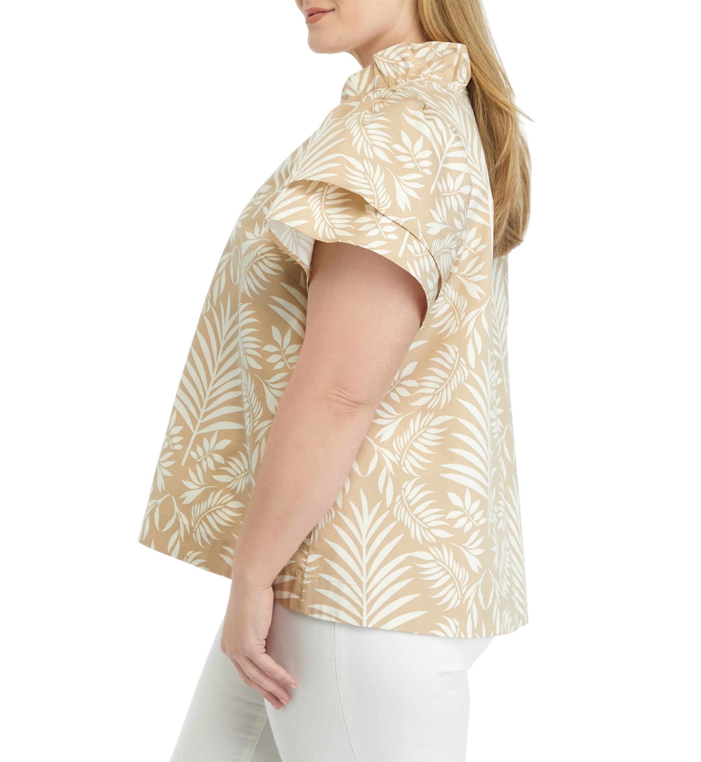 Plus Size Printed Flutter Sleeve Top