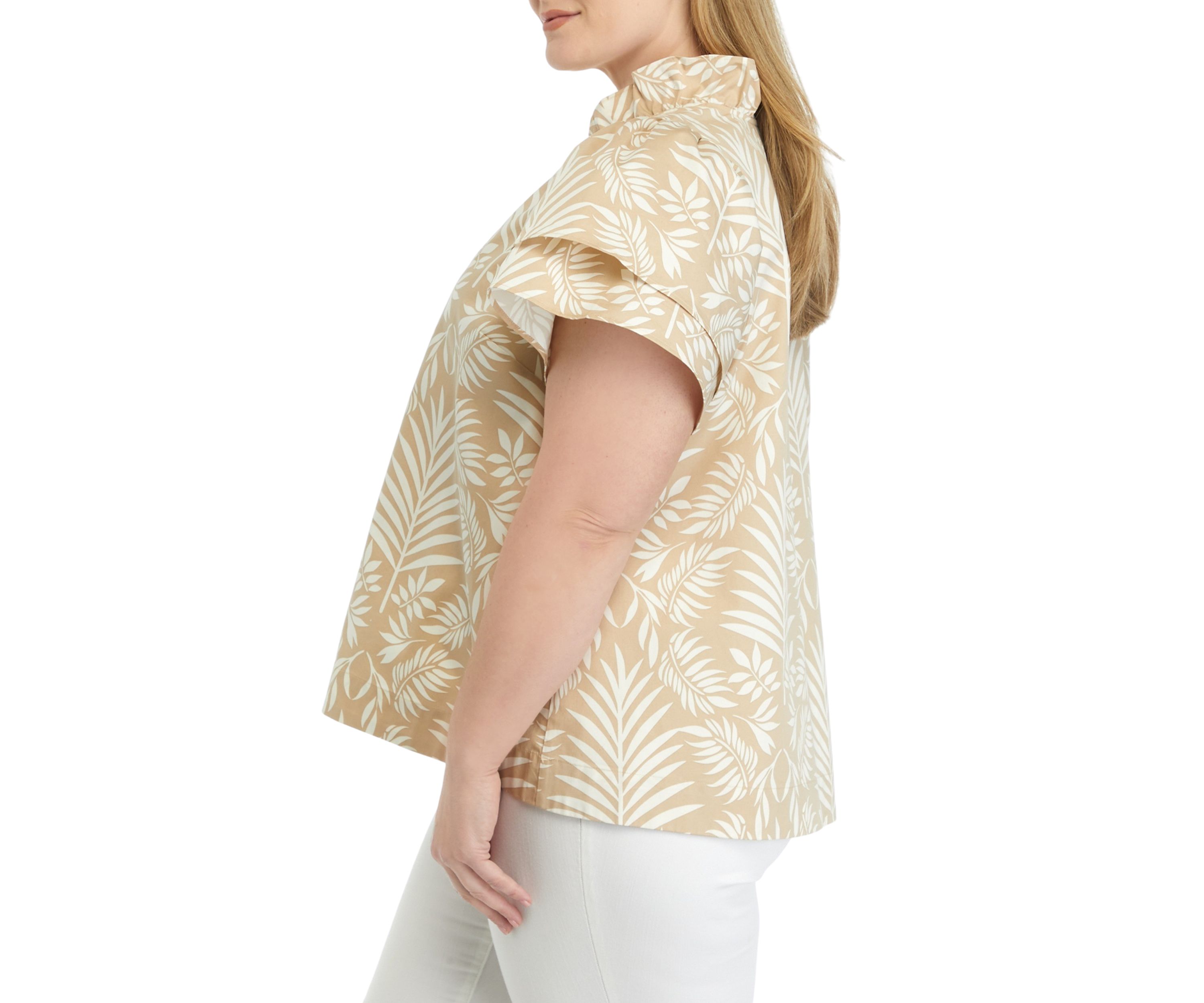 Plus Size Printed Flutter Sleeve Top