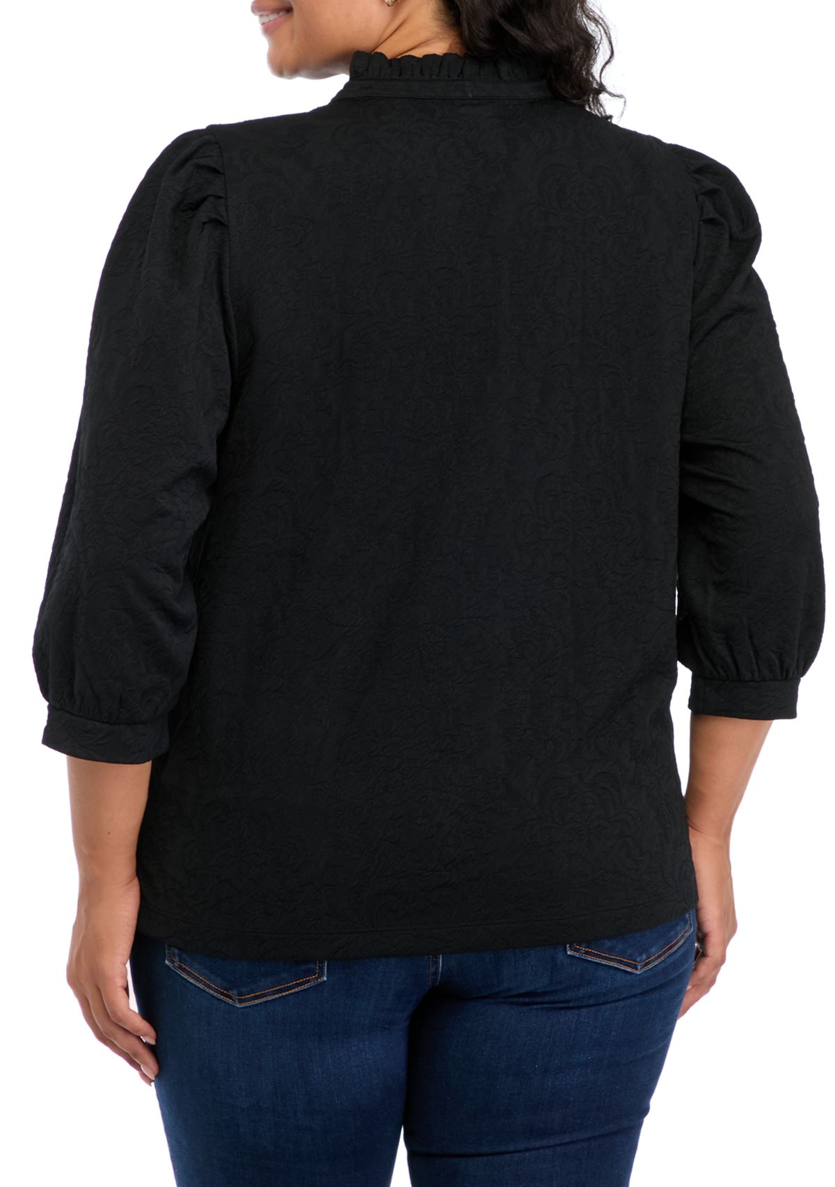 Plus Size 3/4 Sleeve Ruffle Neck Top 