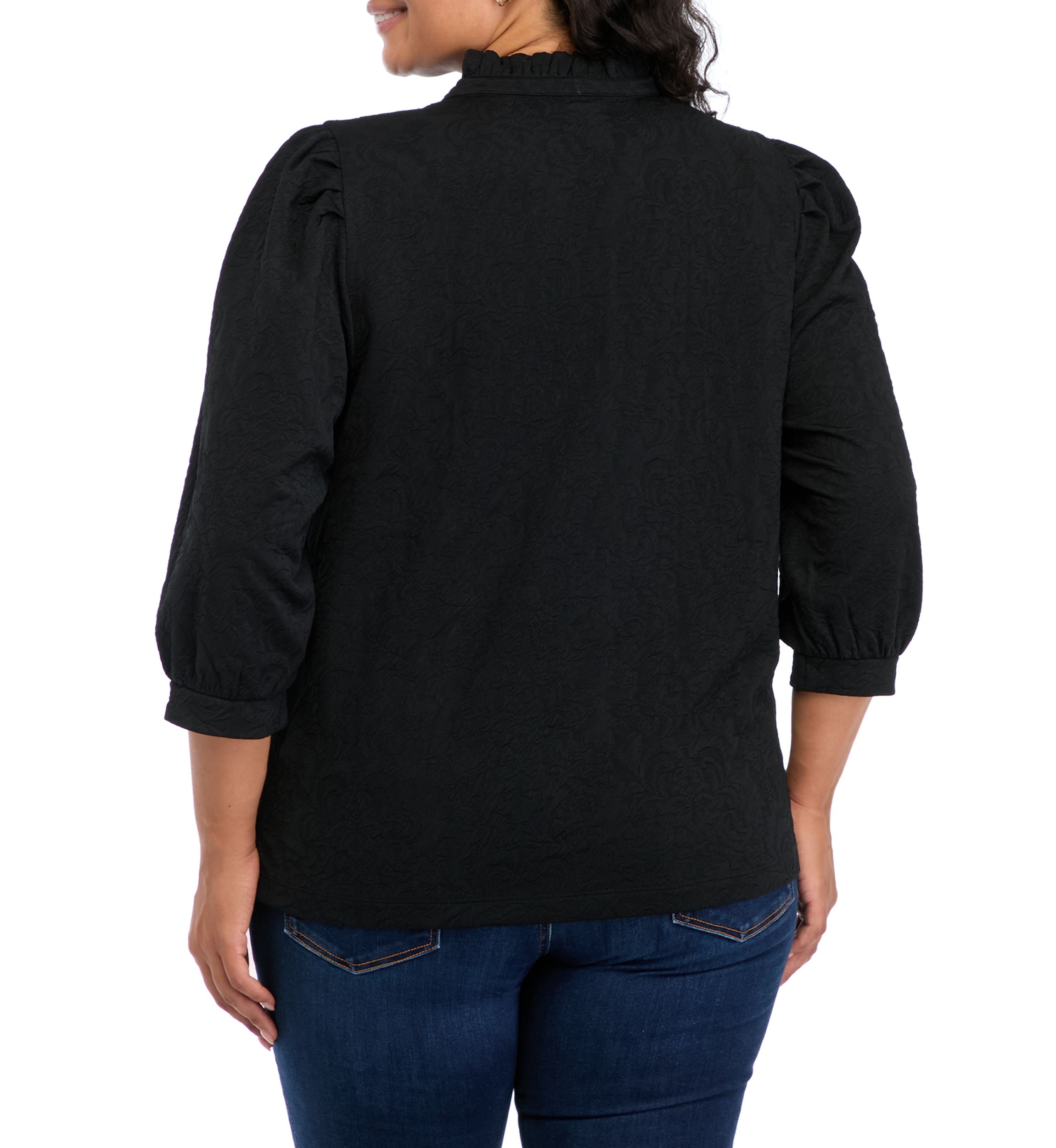 Plus Size 3/4 Sleeve Ruffle Neck Top 