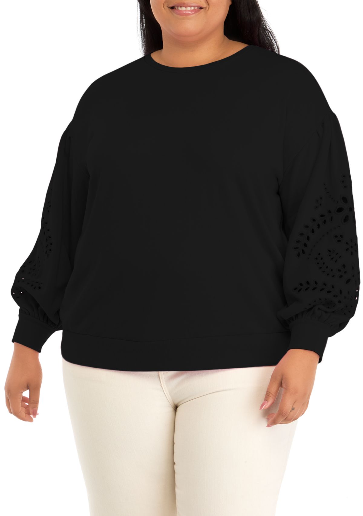 Plus Size Eyelet Sleeve Sweatshirt