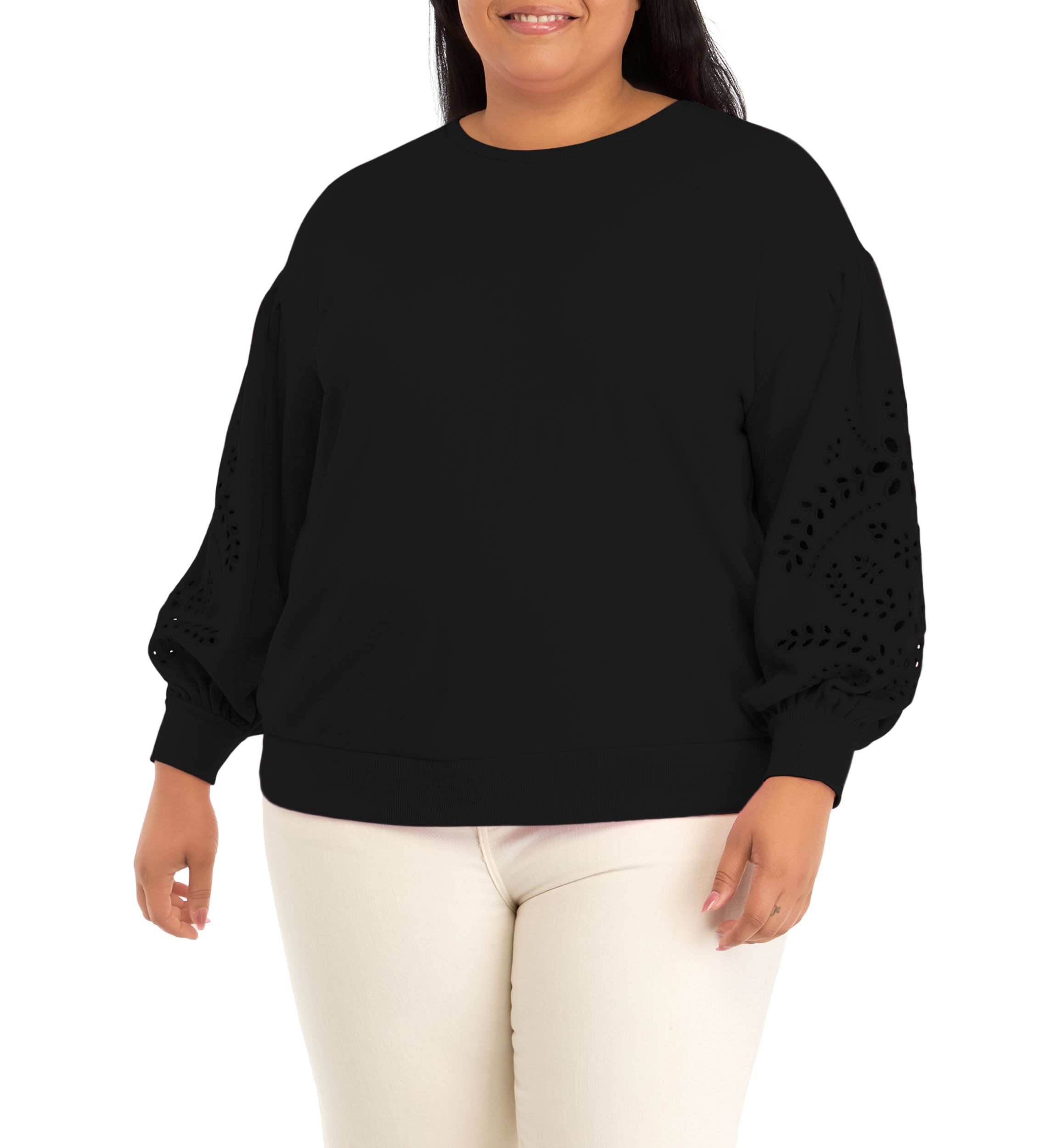 Plus Size Eyelet Sleeve Sweatshirt