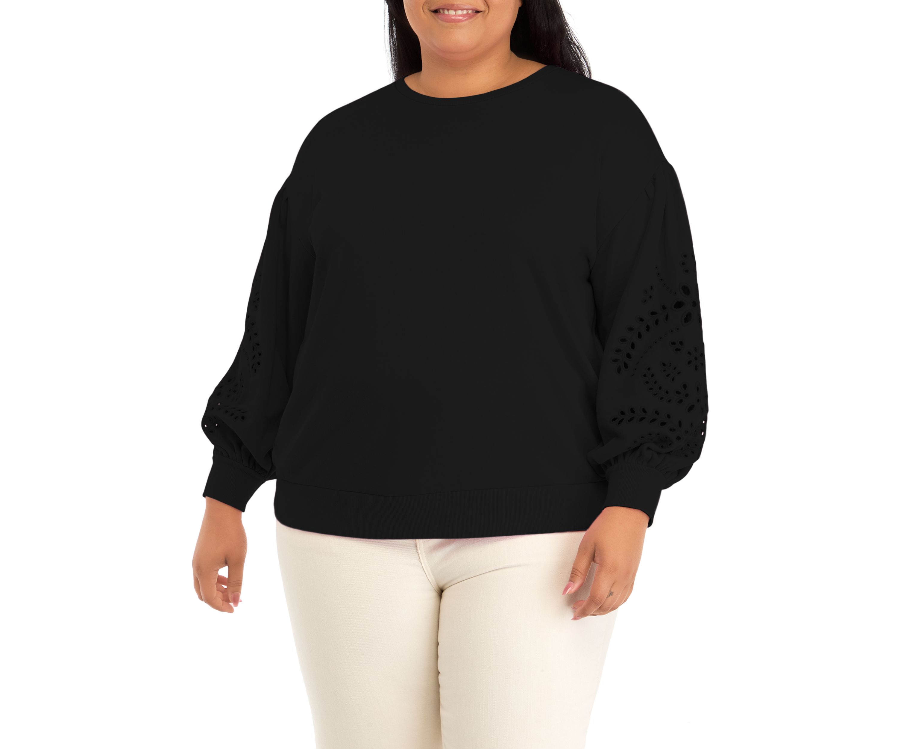 Plus Size Eyelet Sleeve Sweatshirt