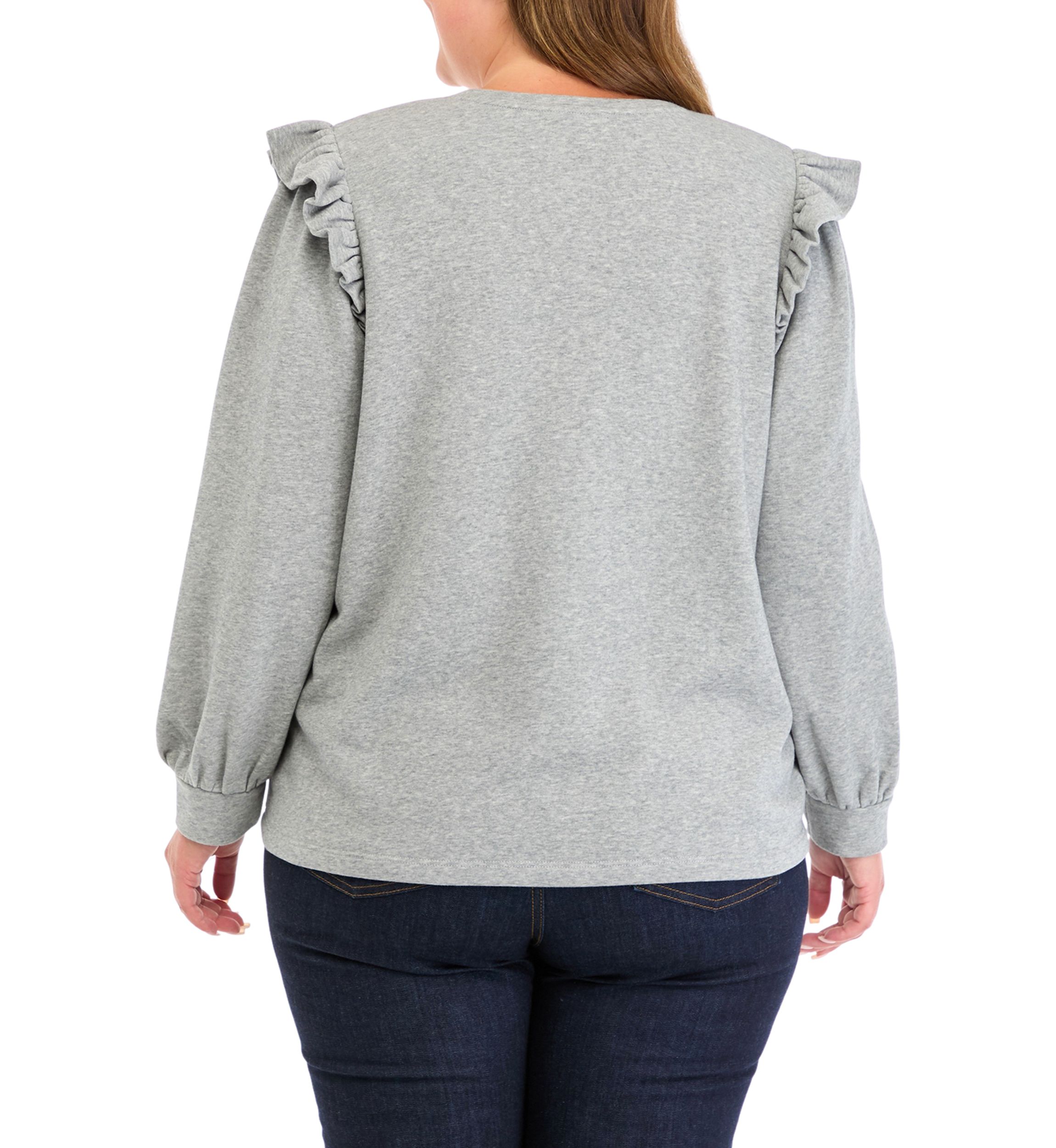 Plus Size Long Sleeve Ruffle Embellished Top