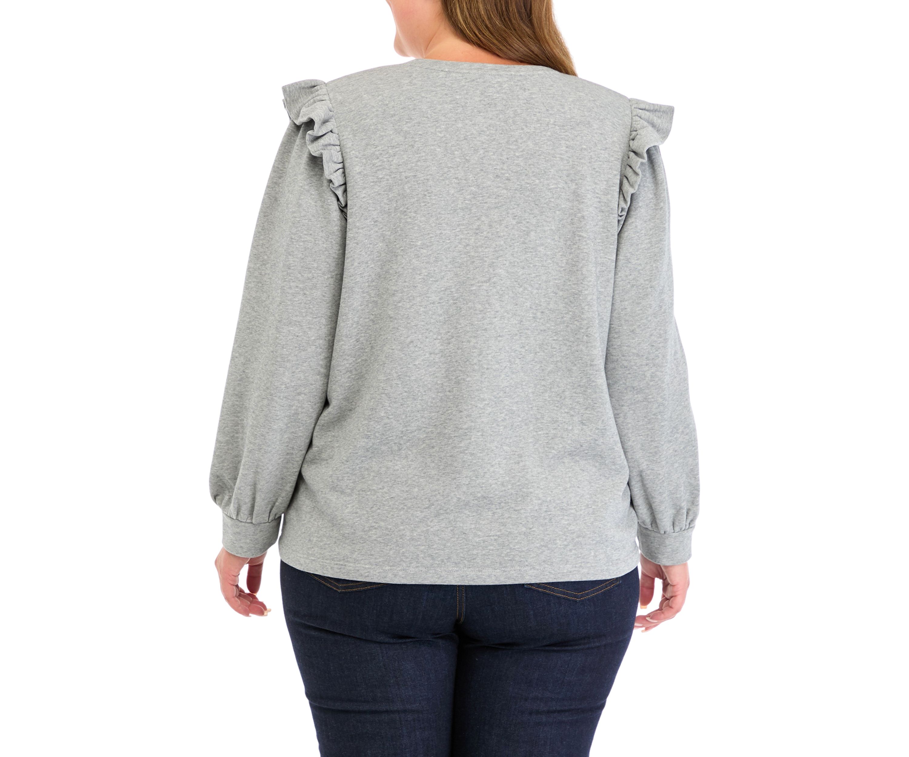 Plus Size Long Sleeve Ruffle Embellished Top