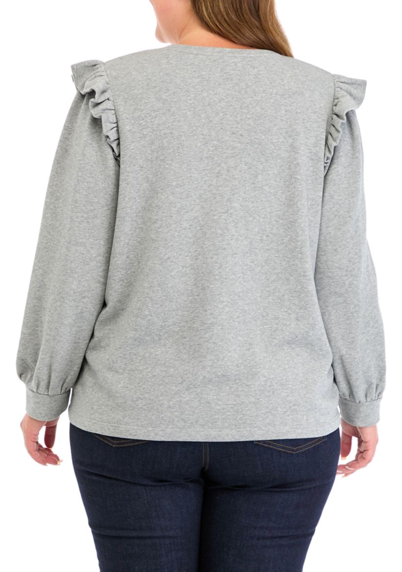 Plus Size Long Sleeve Ruffle Embellished Top