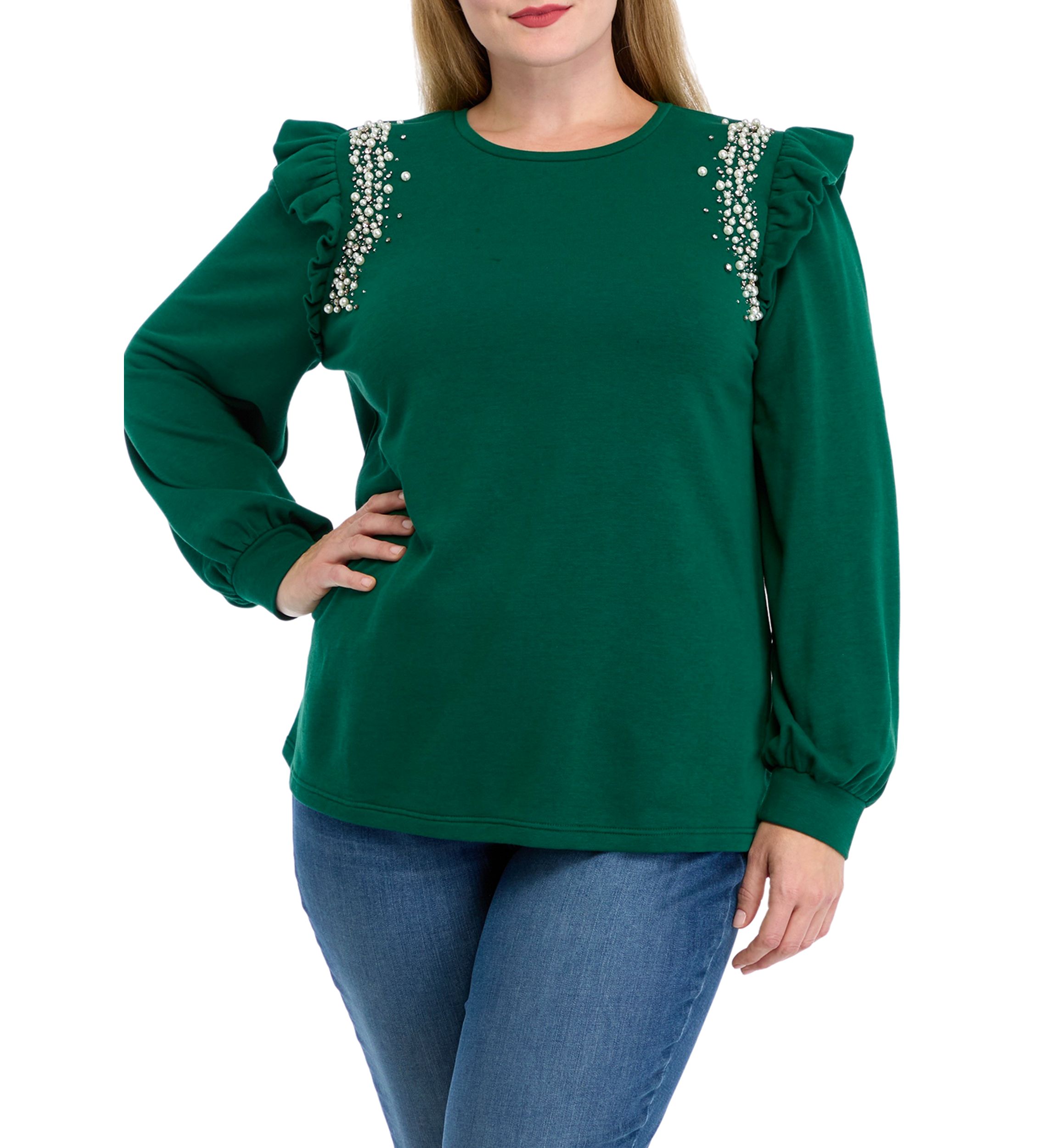 Plus Size Long Sleeve Ruffle Trim Top 
