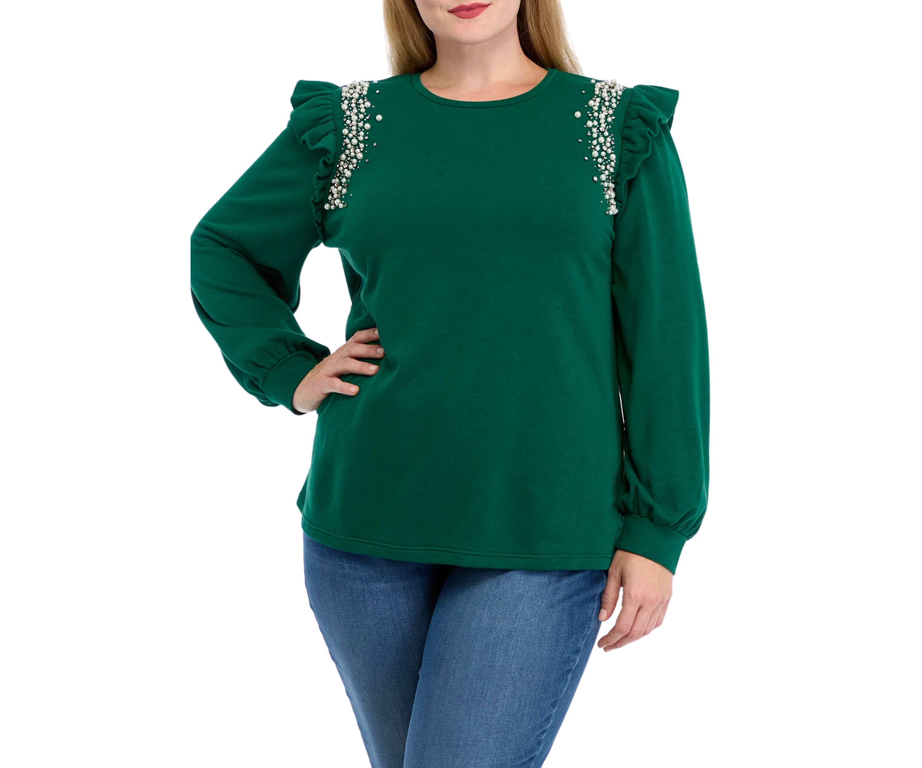 Plus Size Long Sleeve Ruffle Trim Top 