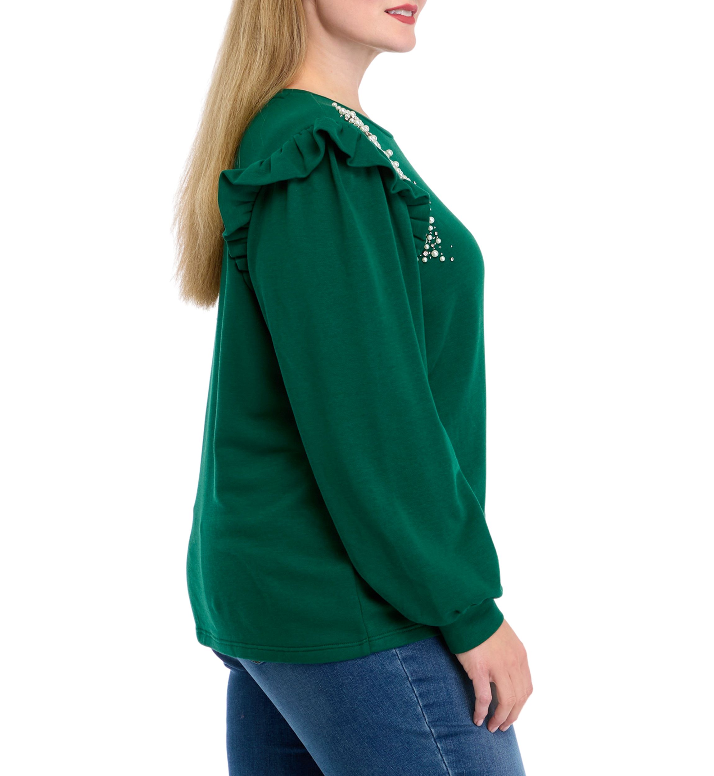Plus Size Long Sleeve Ruffle Trim Top 