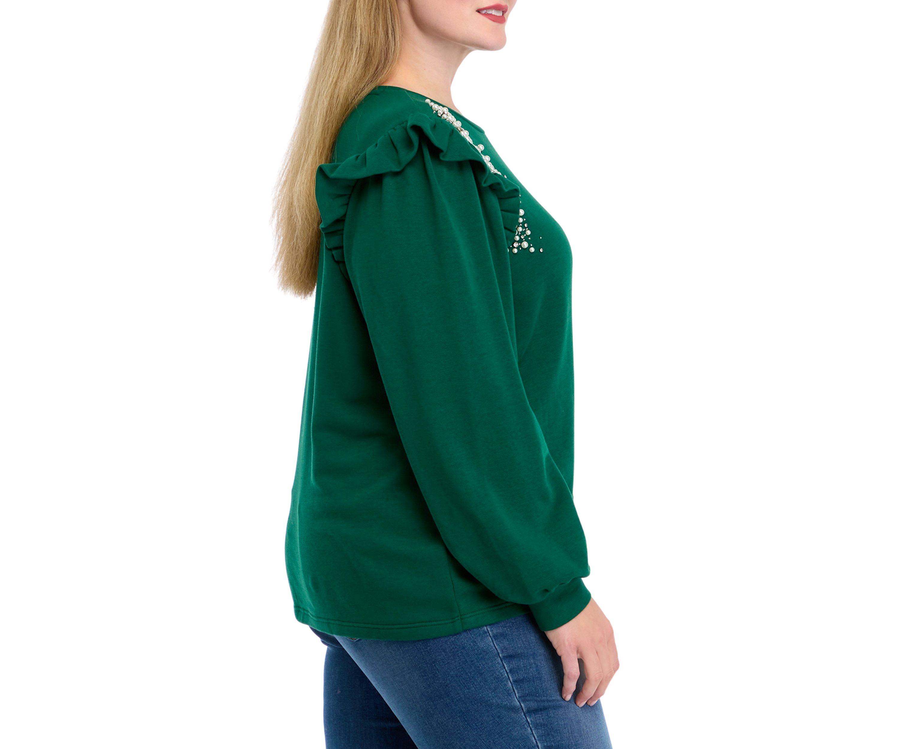Plus Size Long Sleeve Ruffle Trim Top 